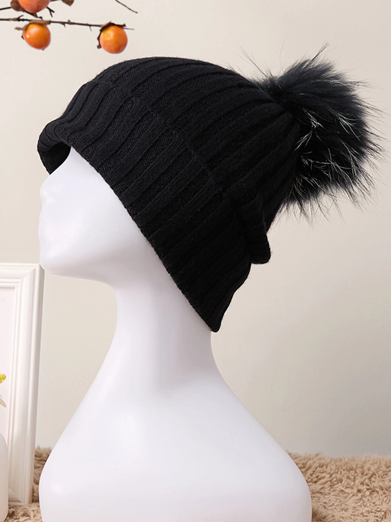100% Cashmere Rib-Knit Slouchy Beanie With Pom-Pom - Image 5