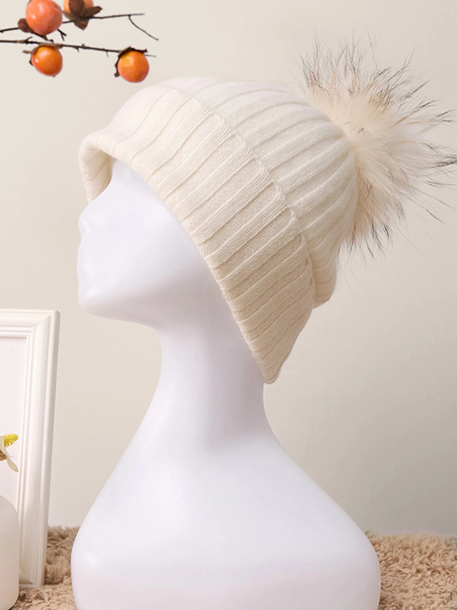100% Cashmere Rib-Knit Slouchy Beanie With Pom-Pom - Image 6