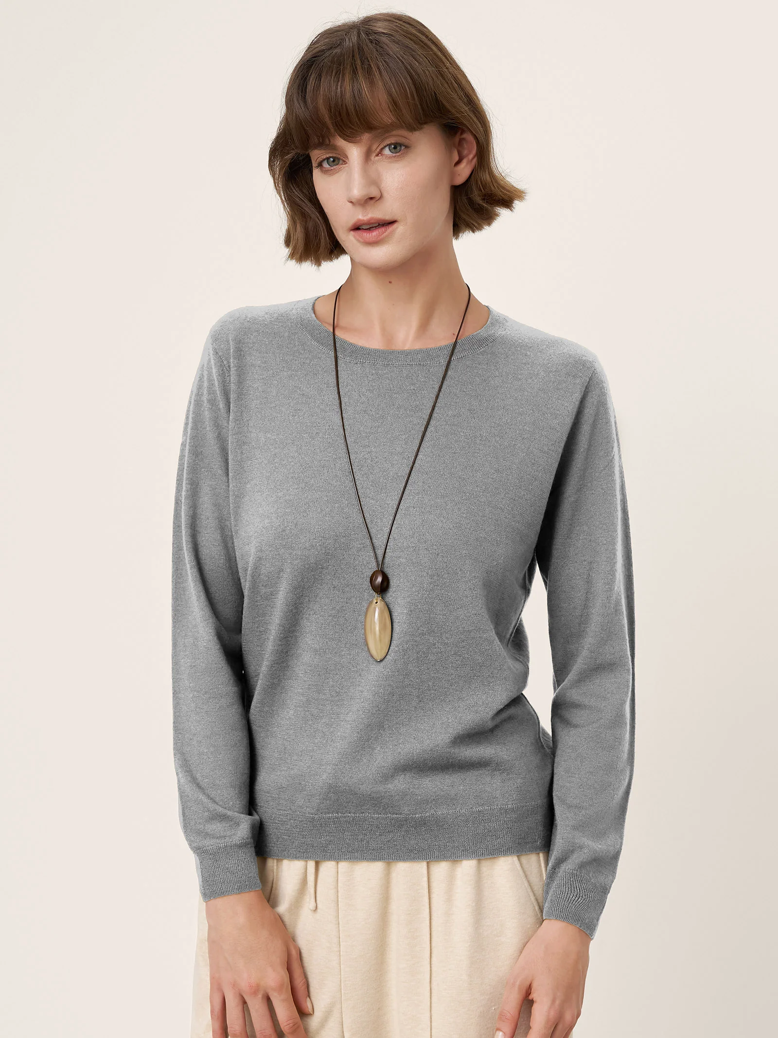 100% Extra-Fine Merino Wool Essential Crew Neck Knit Sweater BRIDGET - Image 15