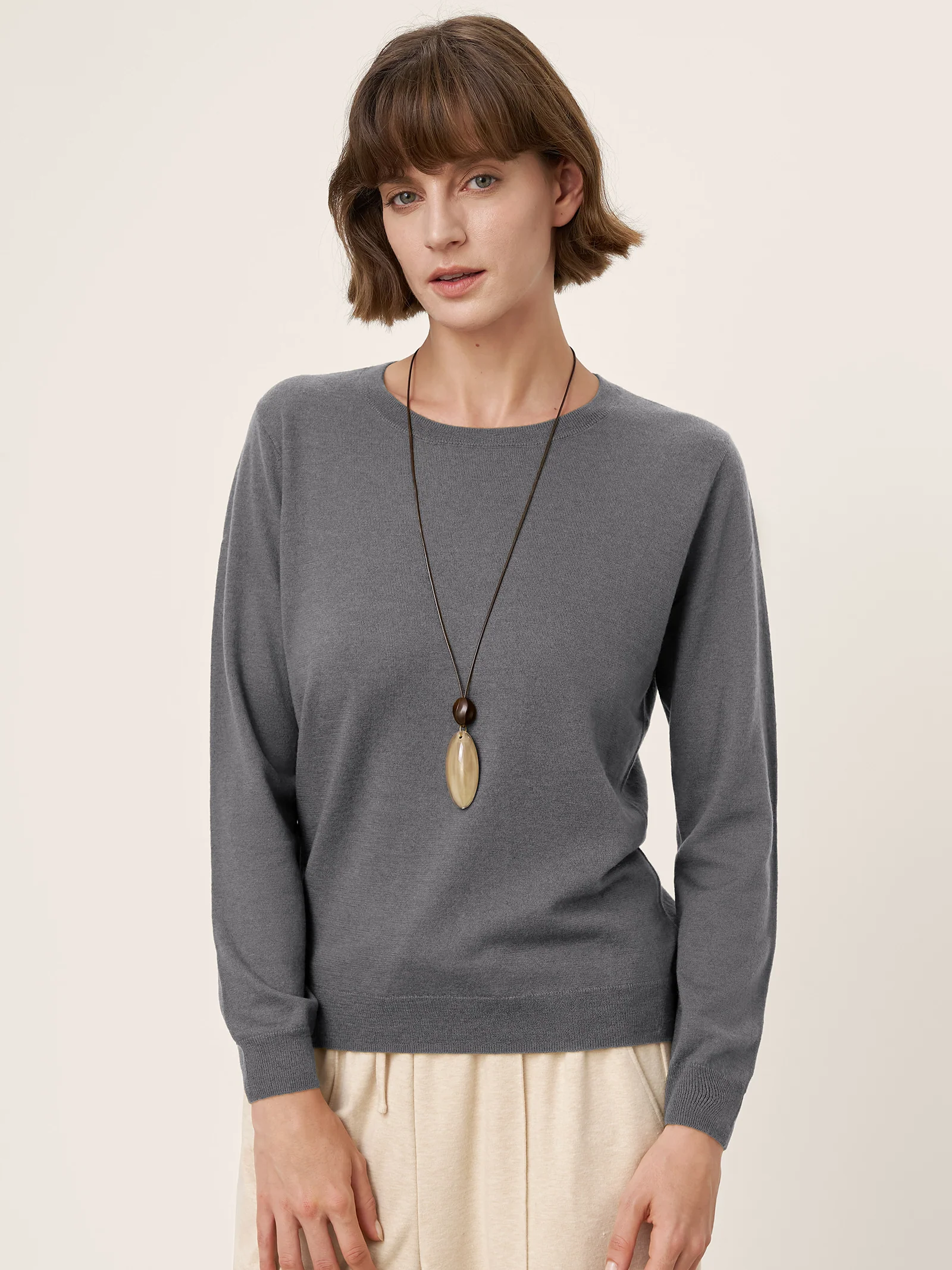 100% Extra-Fine Merino Wool Essential Crew Neck Knit Sweater BRIDGET - Image 27