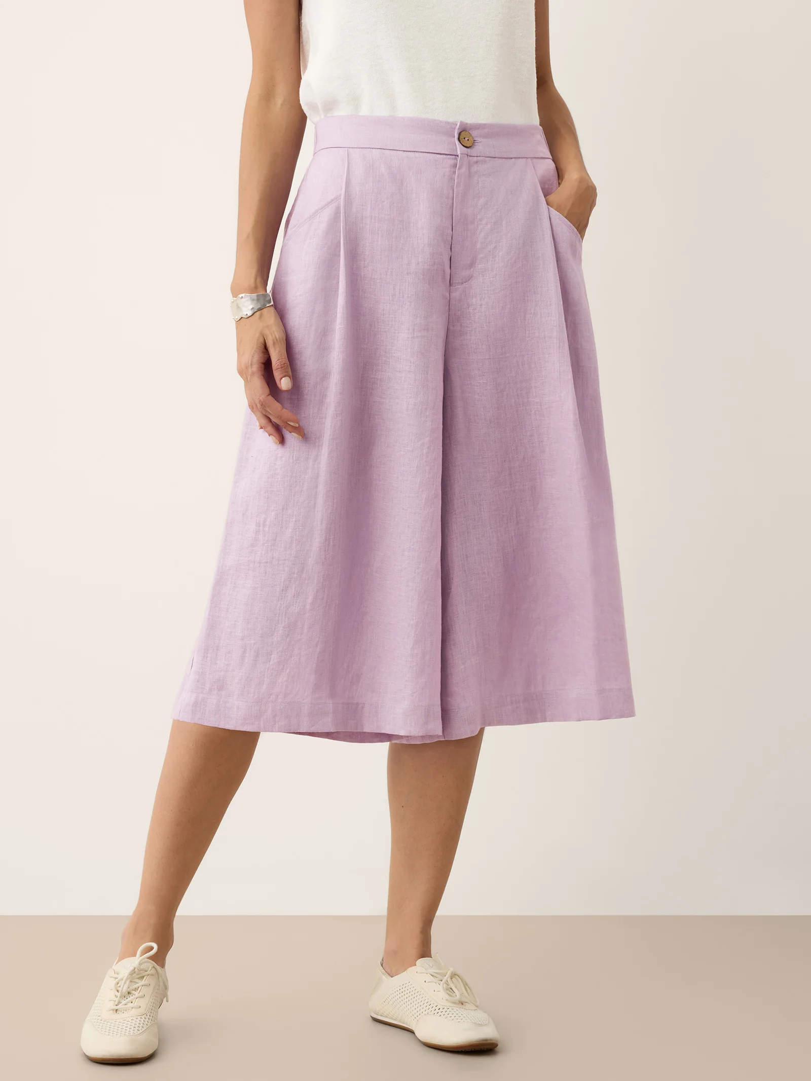 100% Linen A-Line Bermuda Shorts RAVENNA