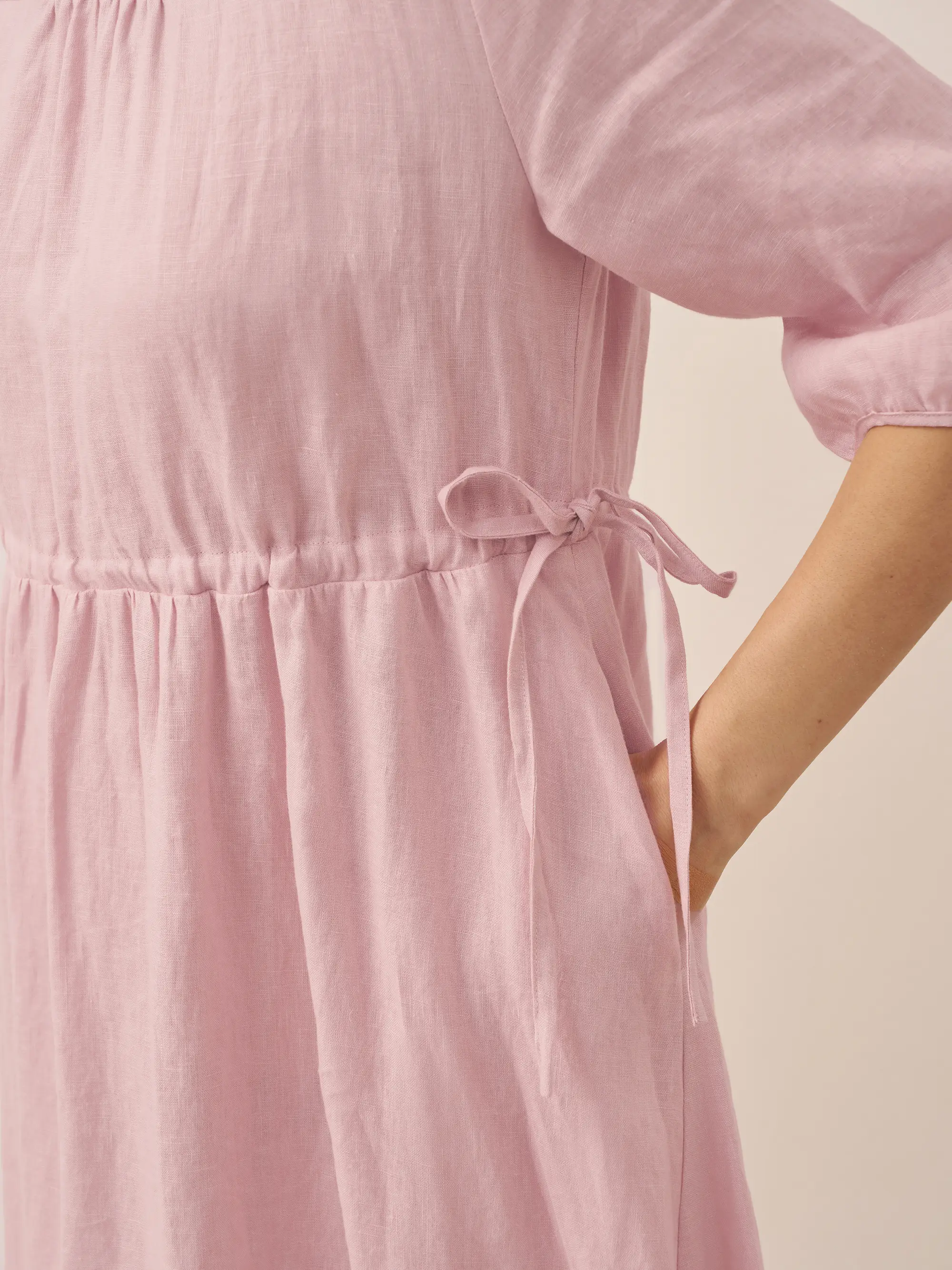 100% Linen A-Line Drawstring Waist Midi Dress DIXIE - Image 8