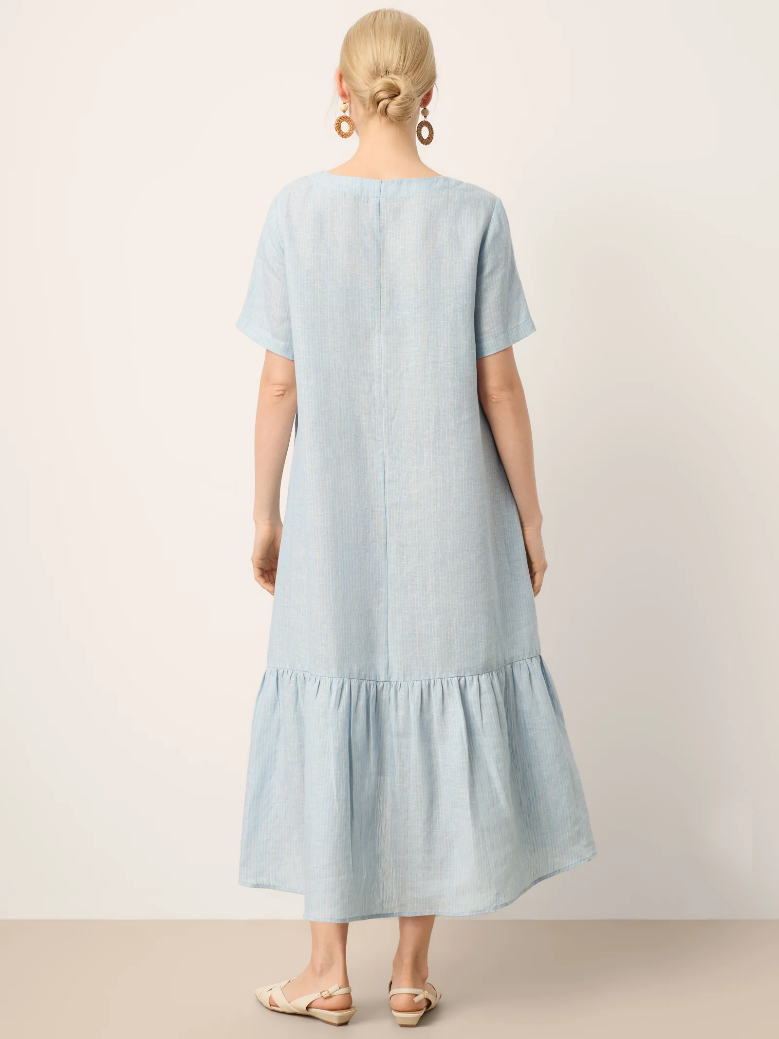 100% Linen A-Line Gathered Panel High-Low Maxi Dress LURLINE - Image 5