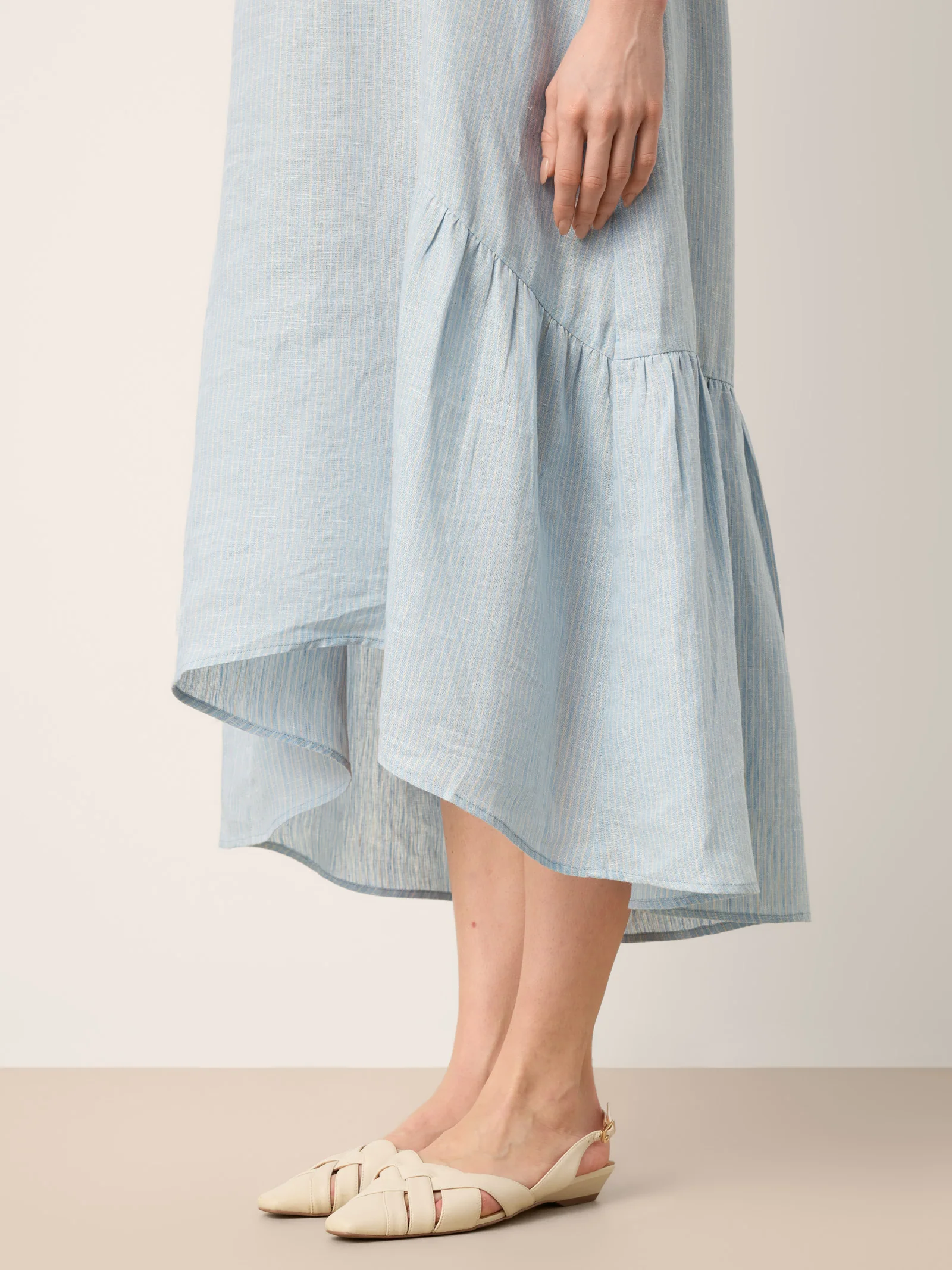 100% Linen A-Line Gathered Panel High-Low Maxi Dress LURLINE - Image 9