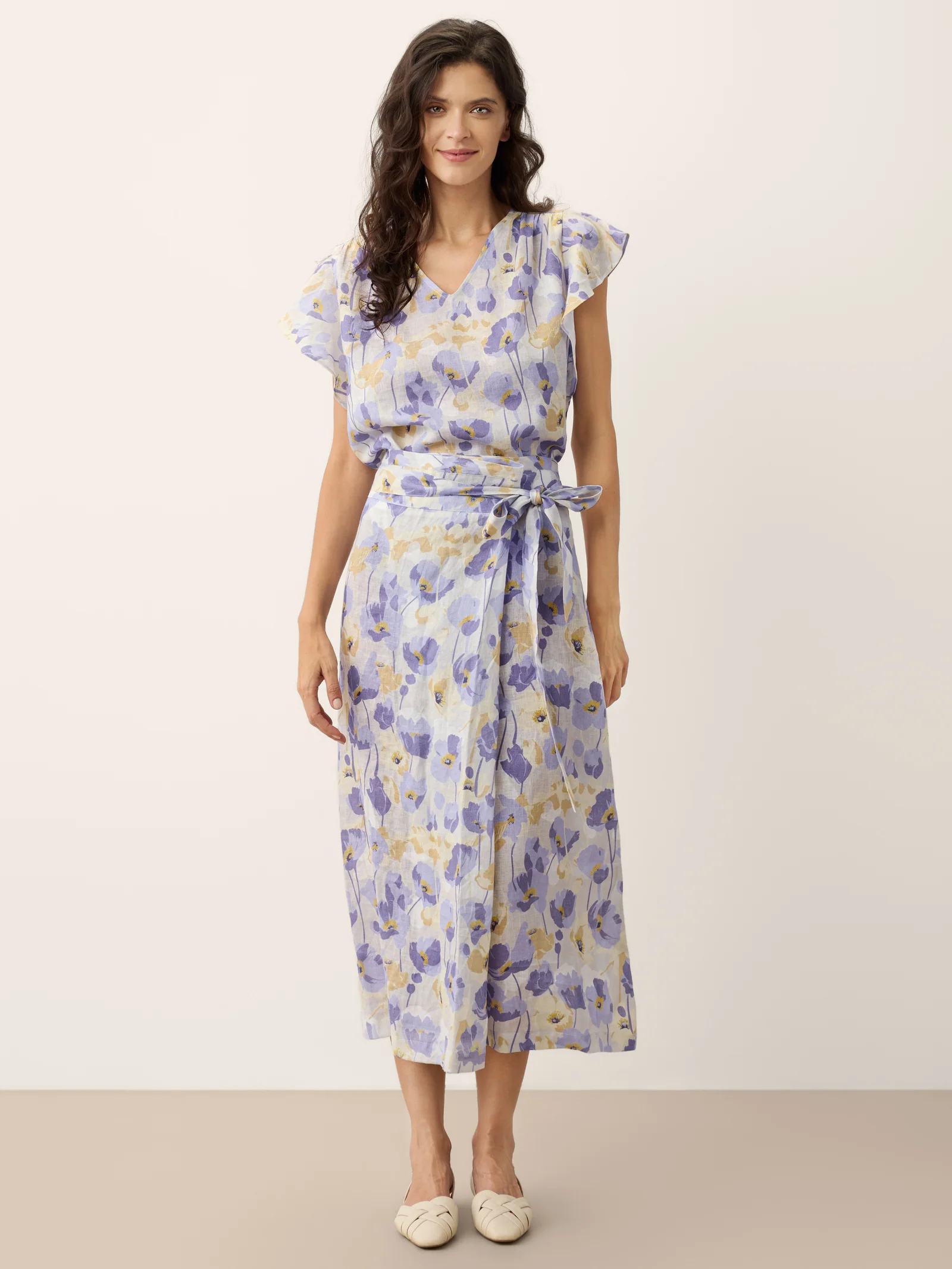 100% Linen Adjustable Wrap-Tie Carnation Print Skirt FRANCESCA - Image 10