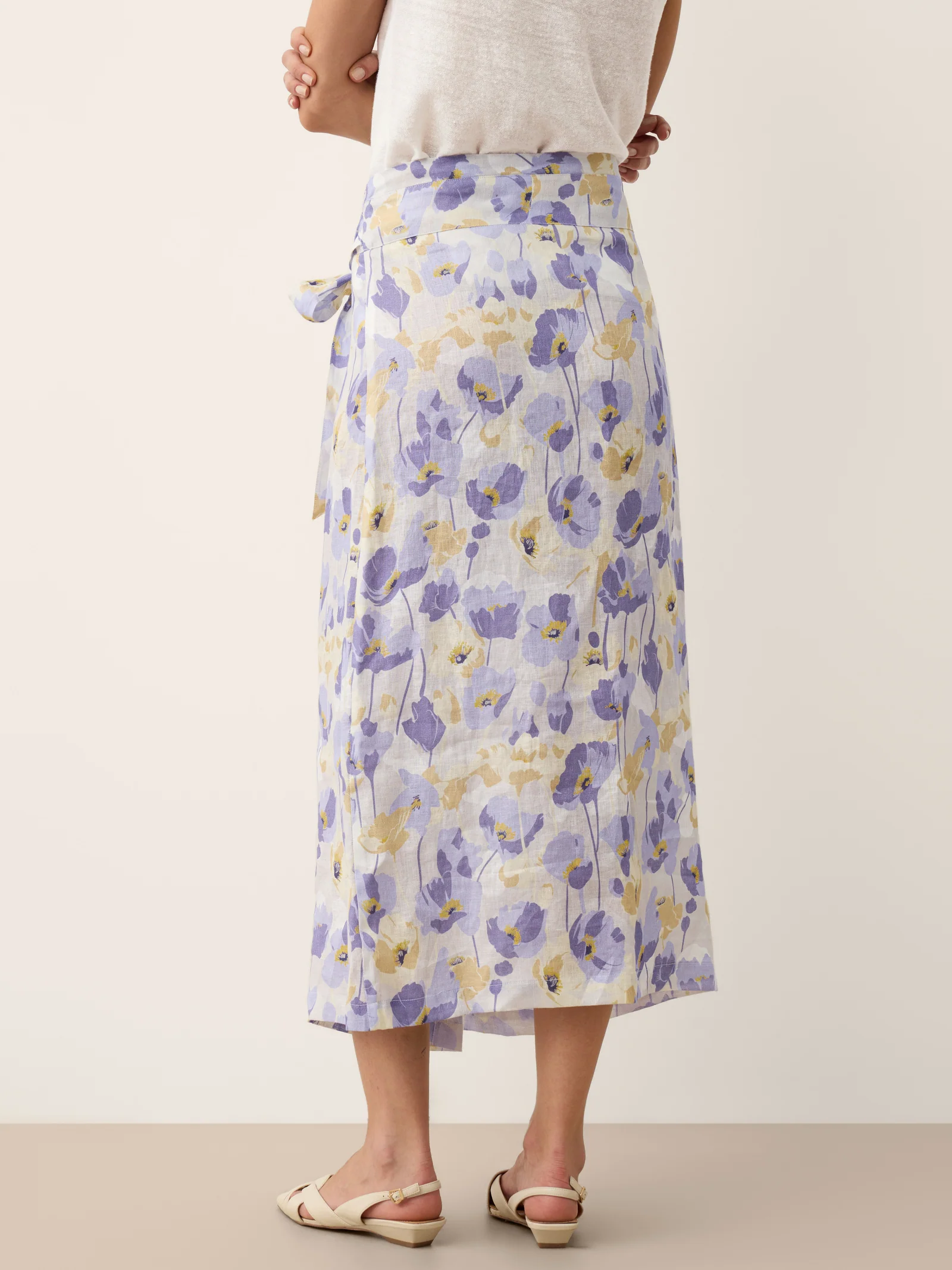 100% Linen Adjustable Wrap-Tie Carnation Print Skirt FRANCESCA - Image 7