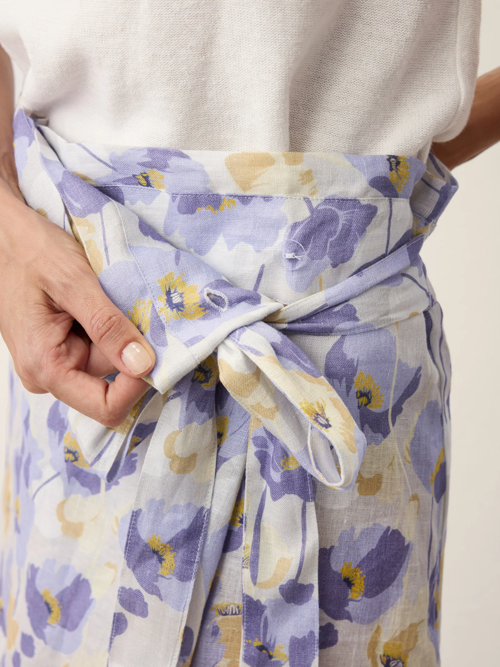100% Linen Adjustable Wrap-Tie Carnation Print Skirt FRANCESCA - Image 8