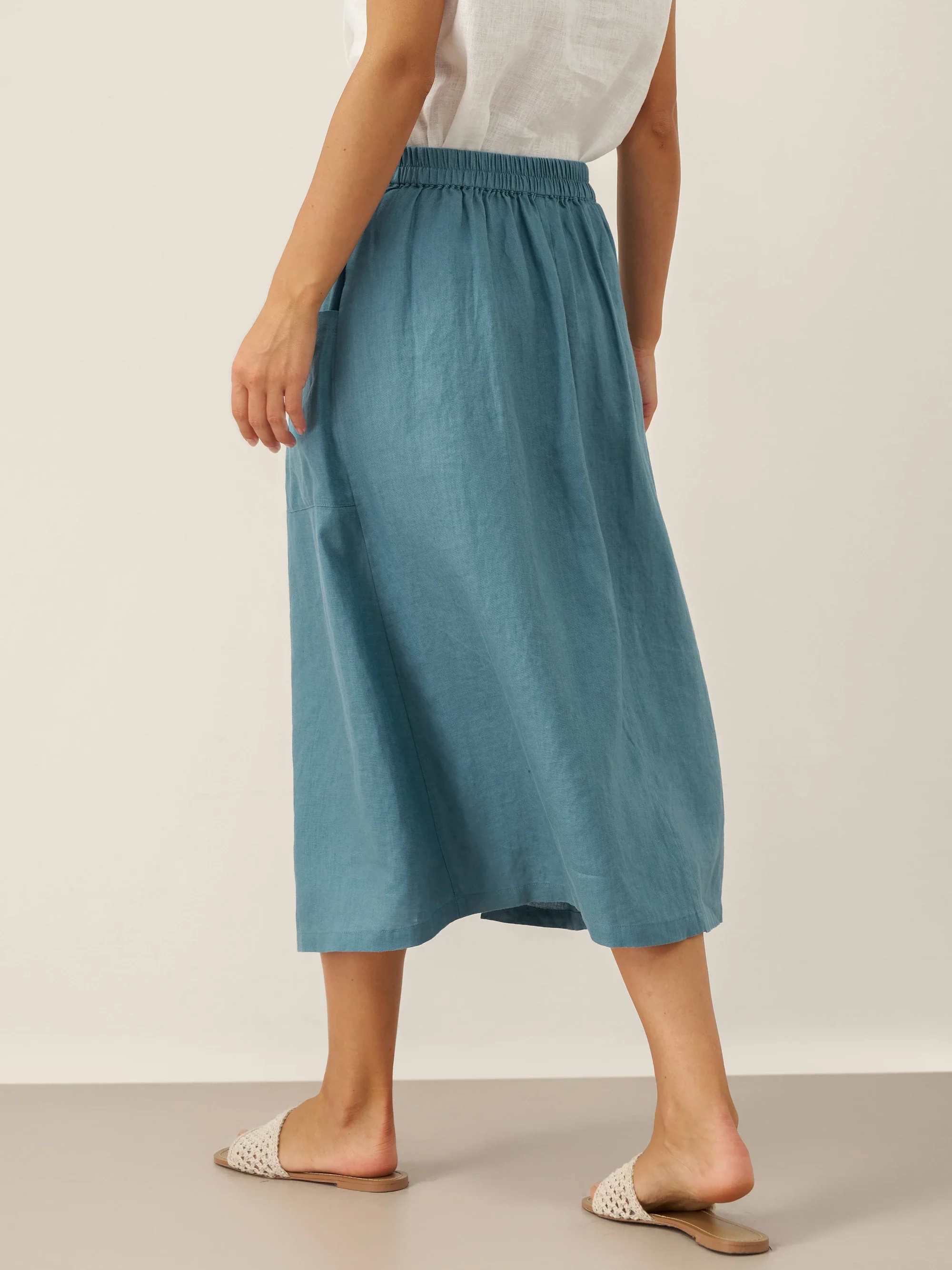 100% Linen Elastic Waist Angled Wrap Skirt FRESSA - Image 4