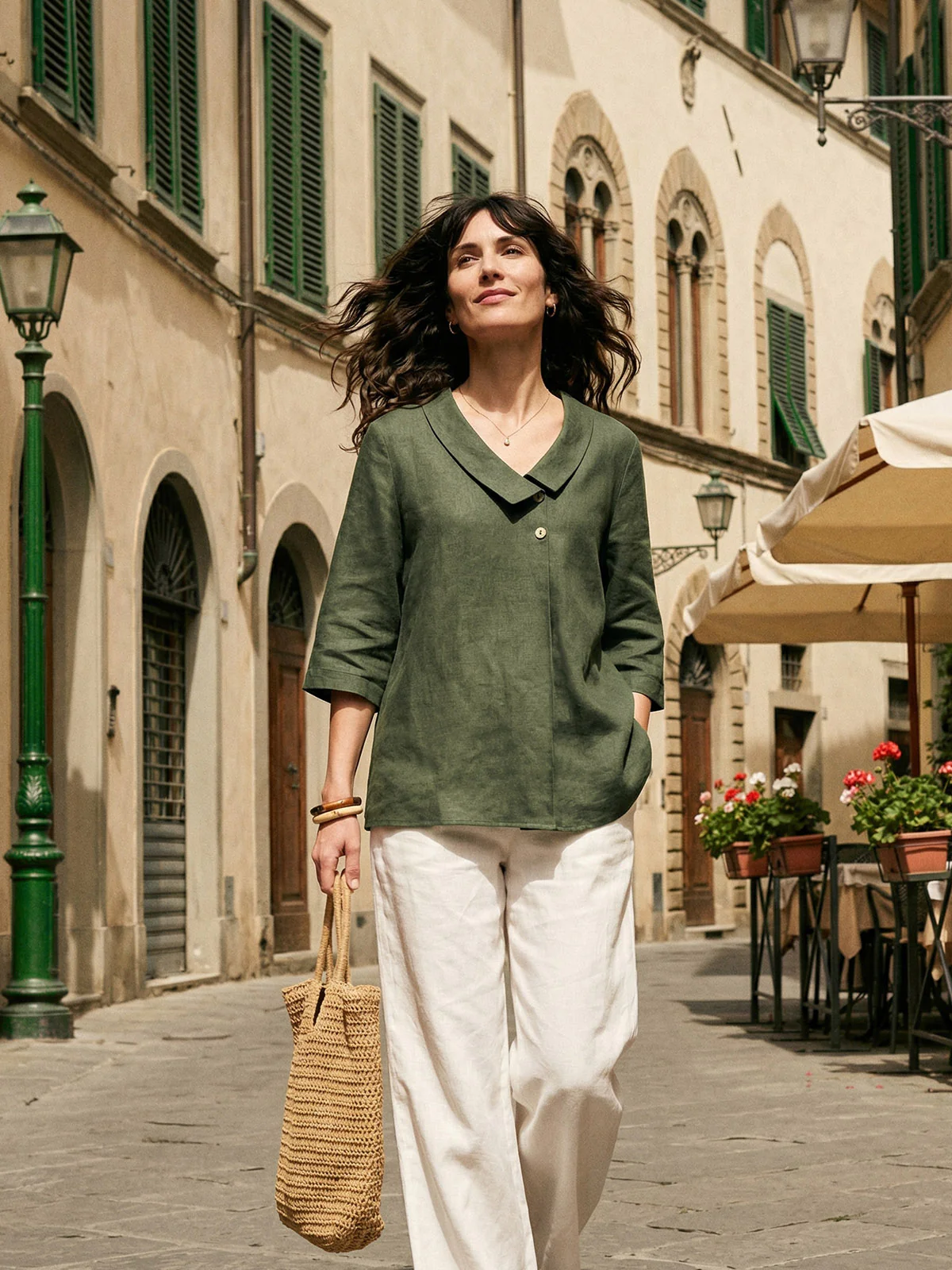 100% Linen Asymmetric Collar Inverted Pleat Top OTTILIE - Image 13