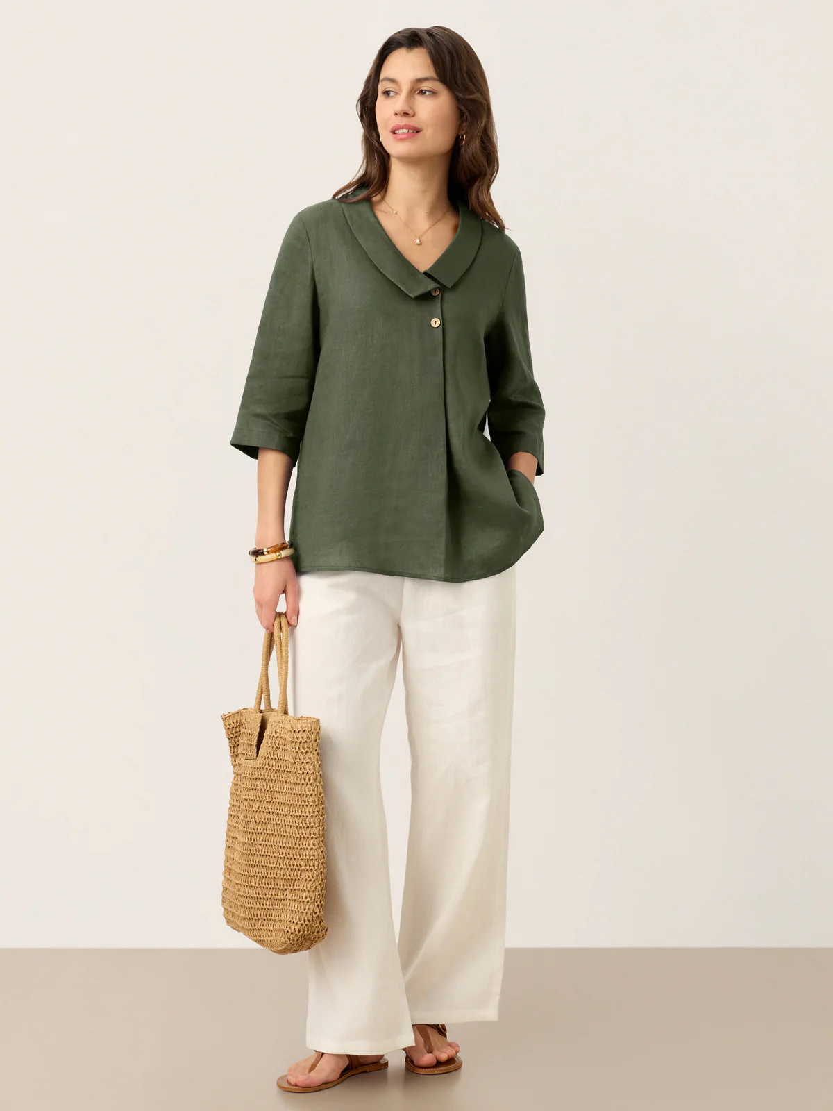 100% Linen Asymmetric Collar Inverted Pleat Top OTTILIE - Image 16