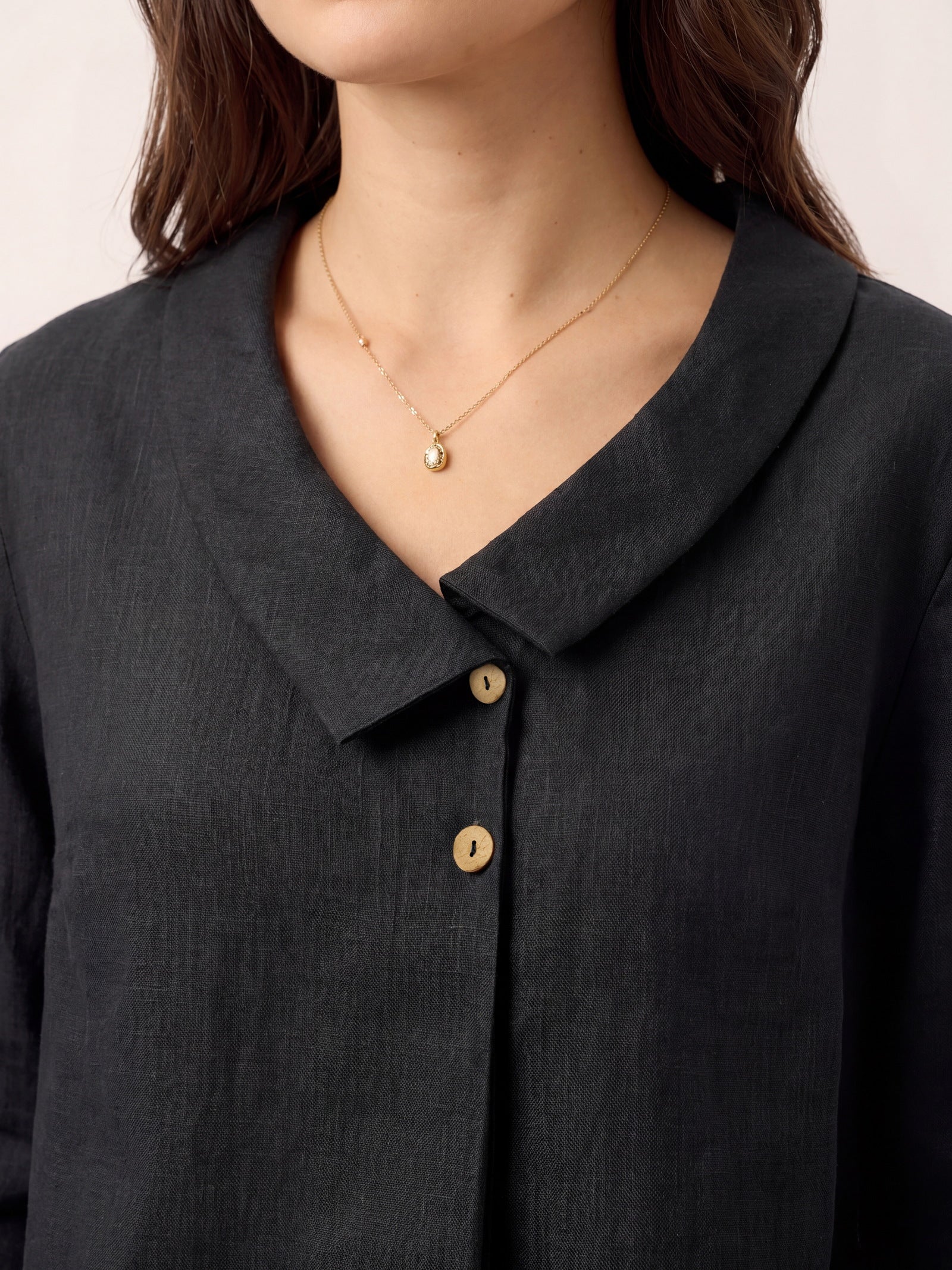 100% Linen Asymmetric Collar Inverted Pleat Top OTTILIE - Image 20