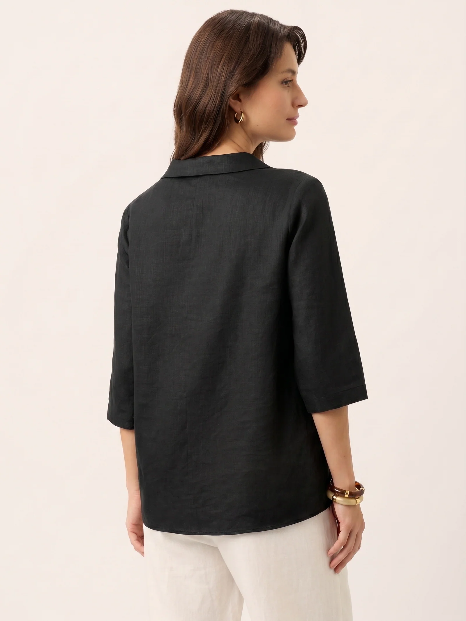 100% Linen Asymmetric Collar Inverted Pleat Top OTTILIE - Image 22