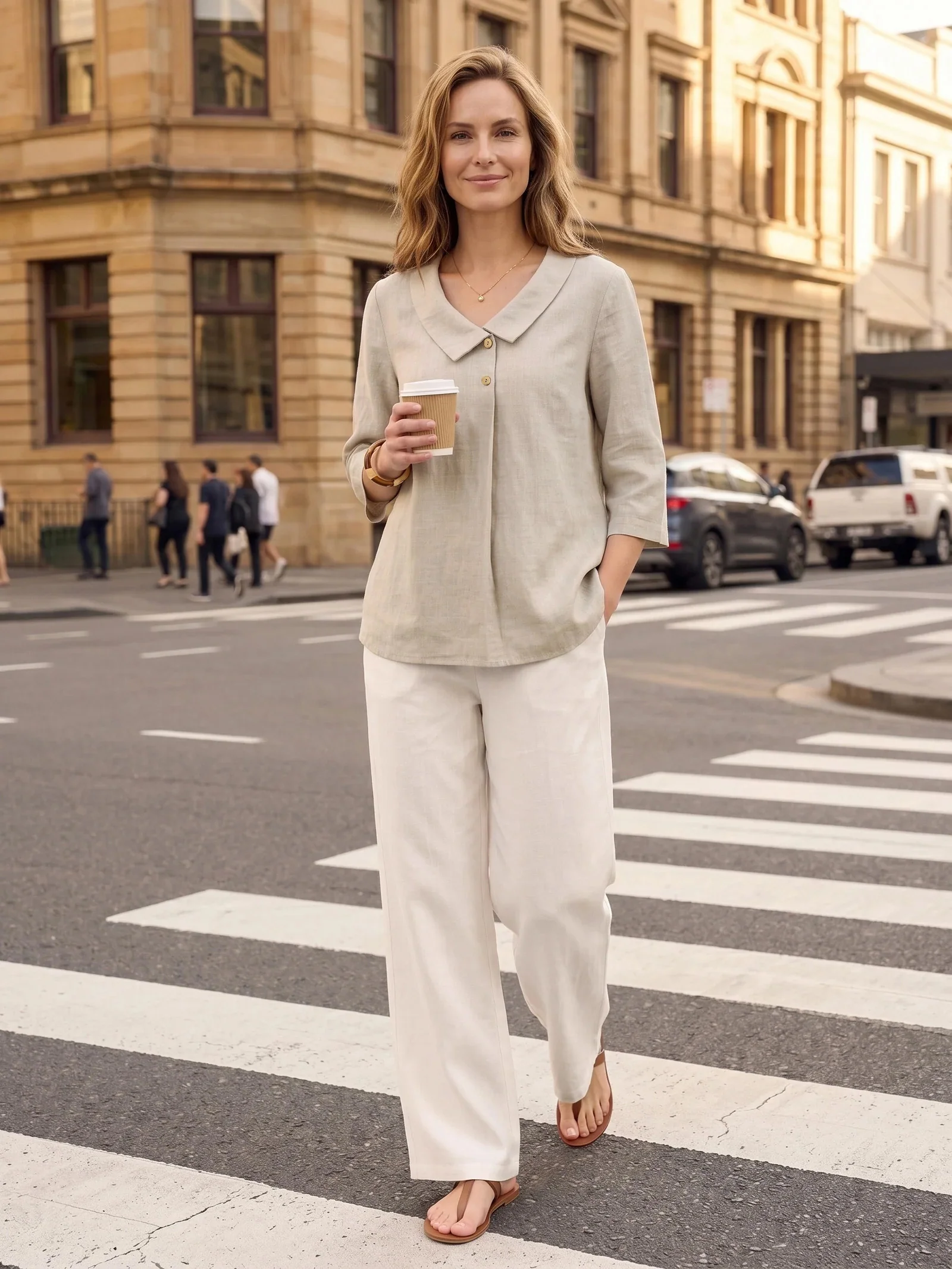 100% Linen Asymmetric Collar Inverted Pleat Top OTTILIE - Image 25