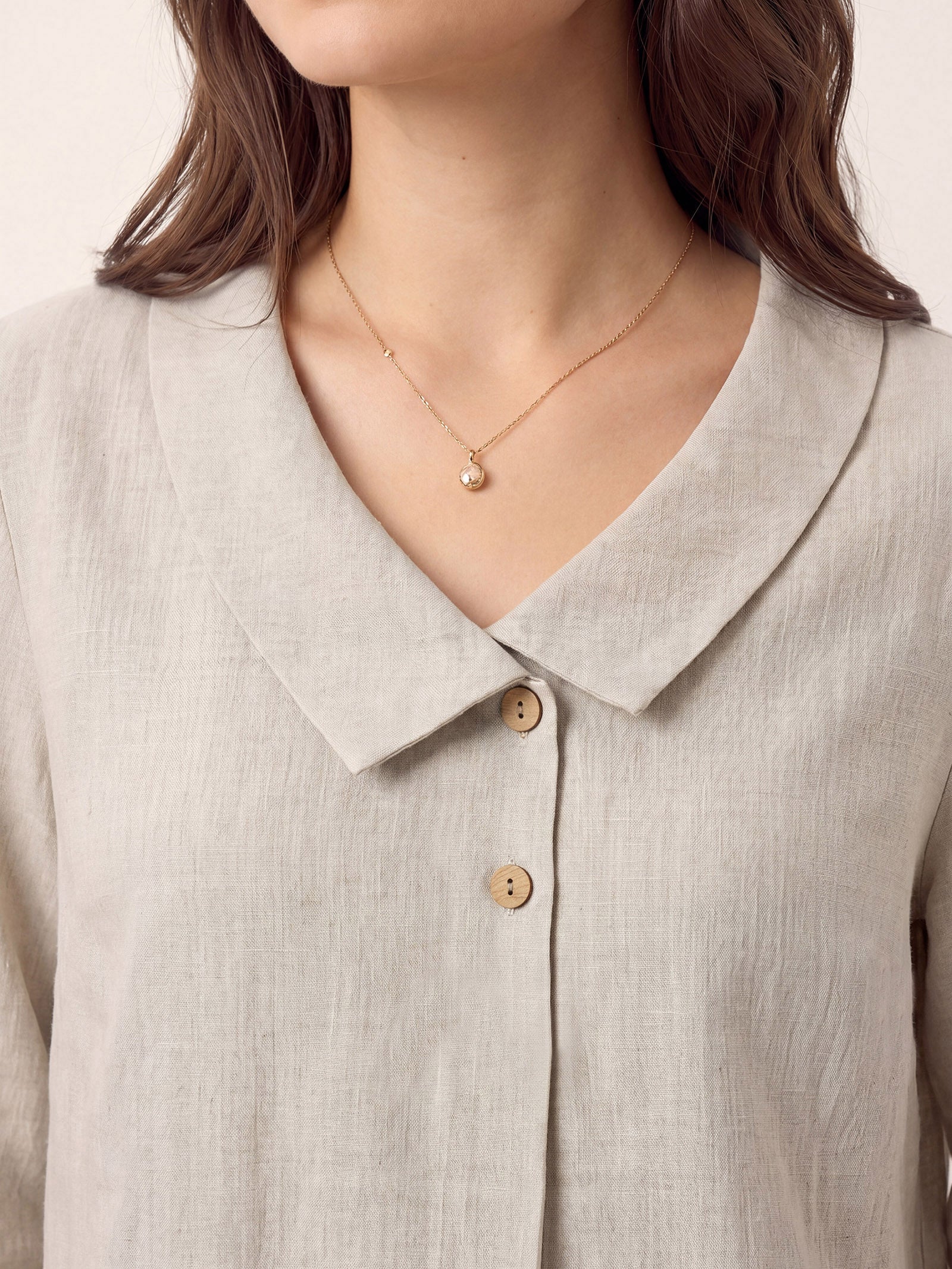 100% Linen Asymmetric Collar Inverted Pleat Top OTTILIE - Image 27