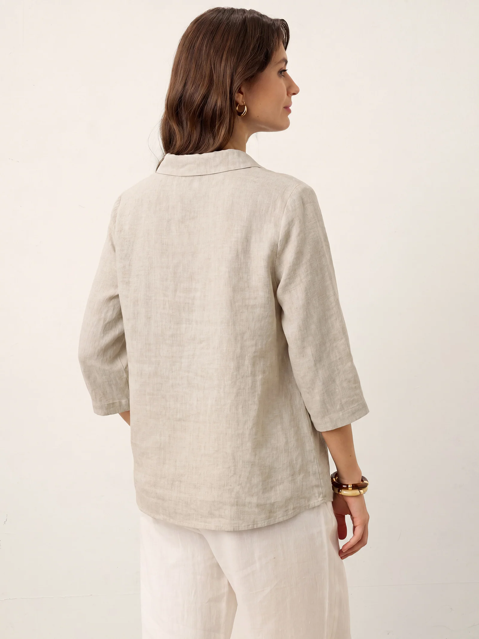 100% Linen Asymmetric Collar Inverted Pleat Top OTTILIE - Image 29