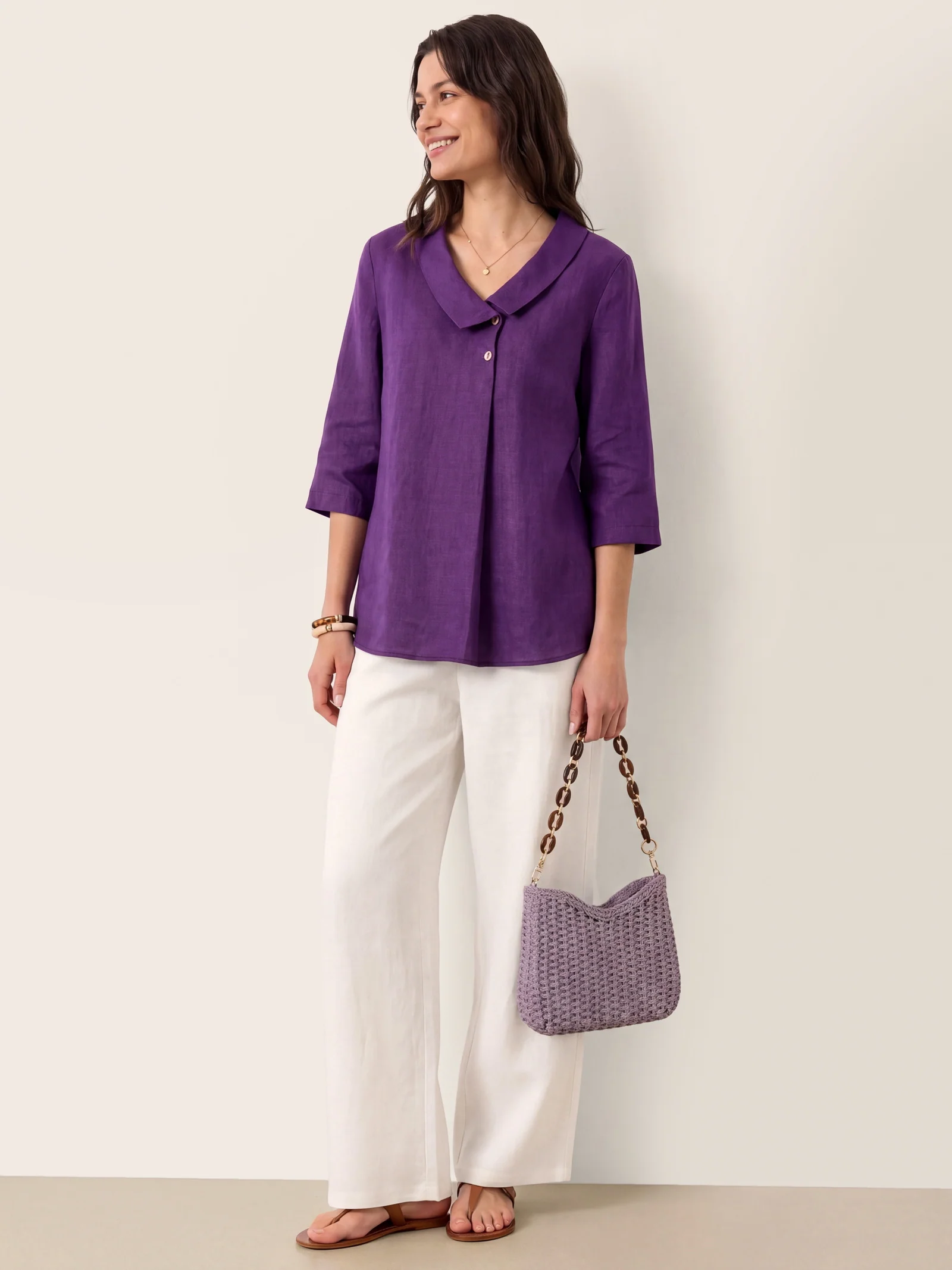 100% Linen Asymmetric Collar Inverted Pleat Top OTTILIE - Image 35