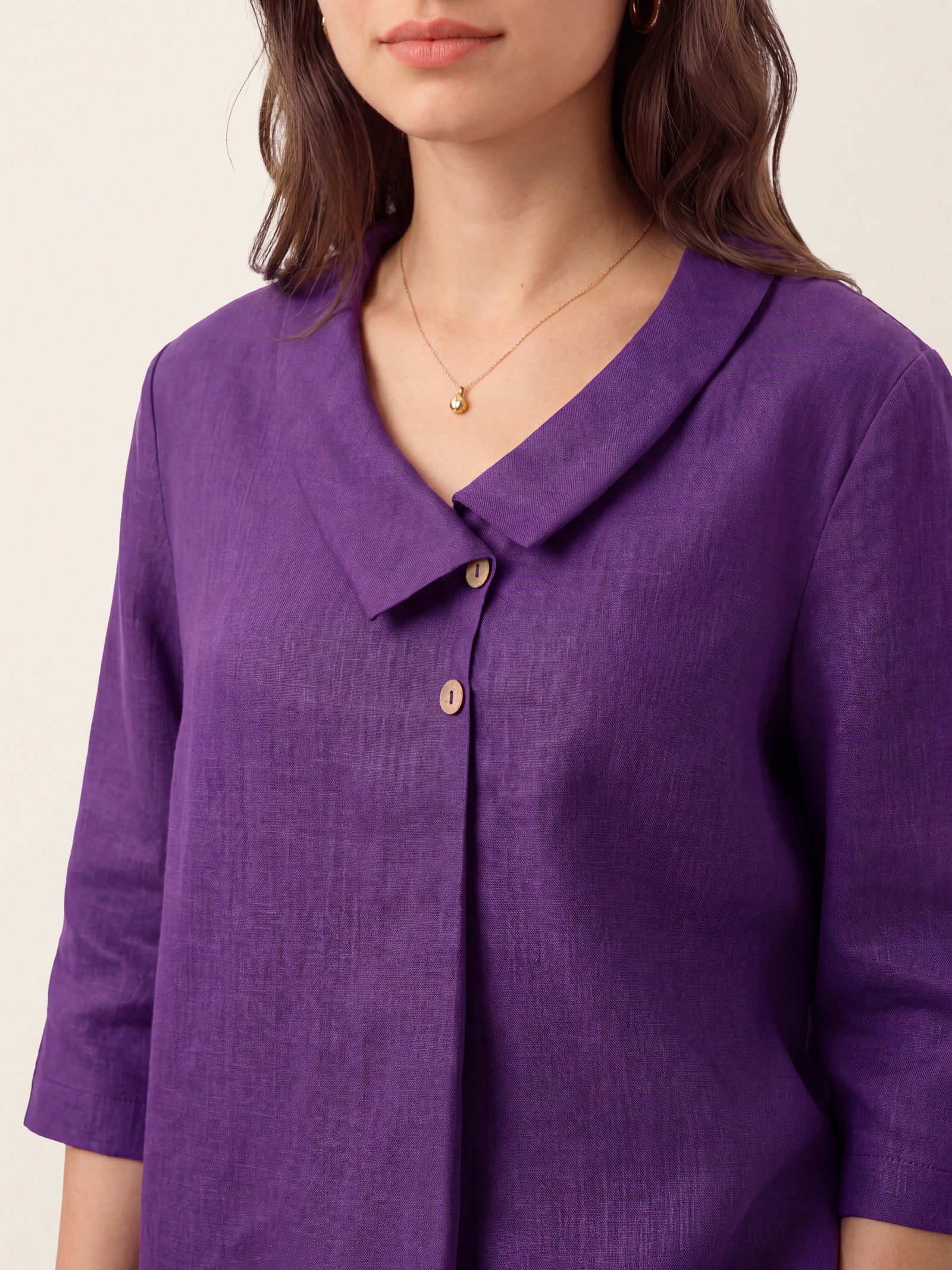 100% Linen Asymmetric Collar Inverted Pleat Top OTTILIE - Image 36