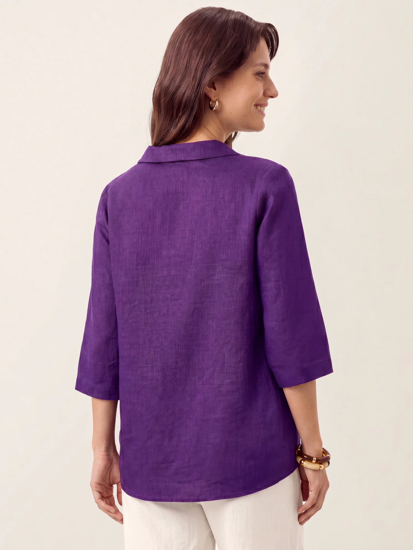 100% Linen Asymmetric Collar Inverted Pleat Top OTTILIE - Image 37