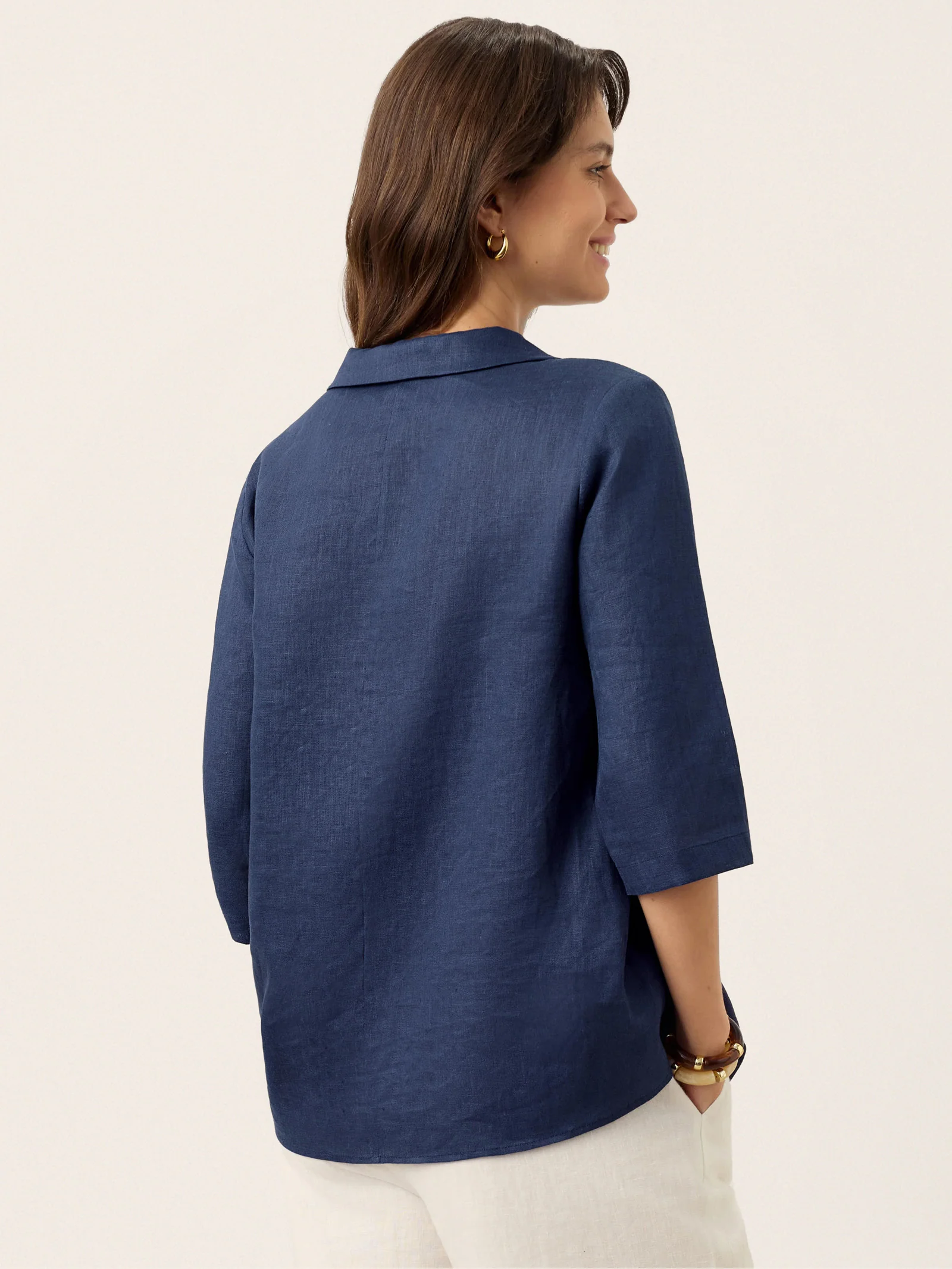 100% Linen Asymmetric Collar Inverted Pleat Top OTTILIE - Image 4