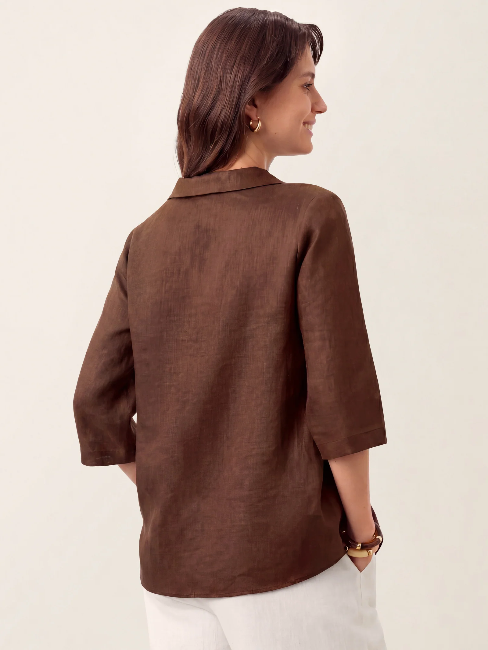 100% Linen Asymmetric Collar Inverted Pleat Top OTTILIE - Image 45