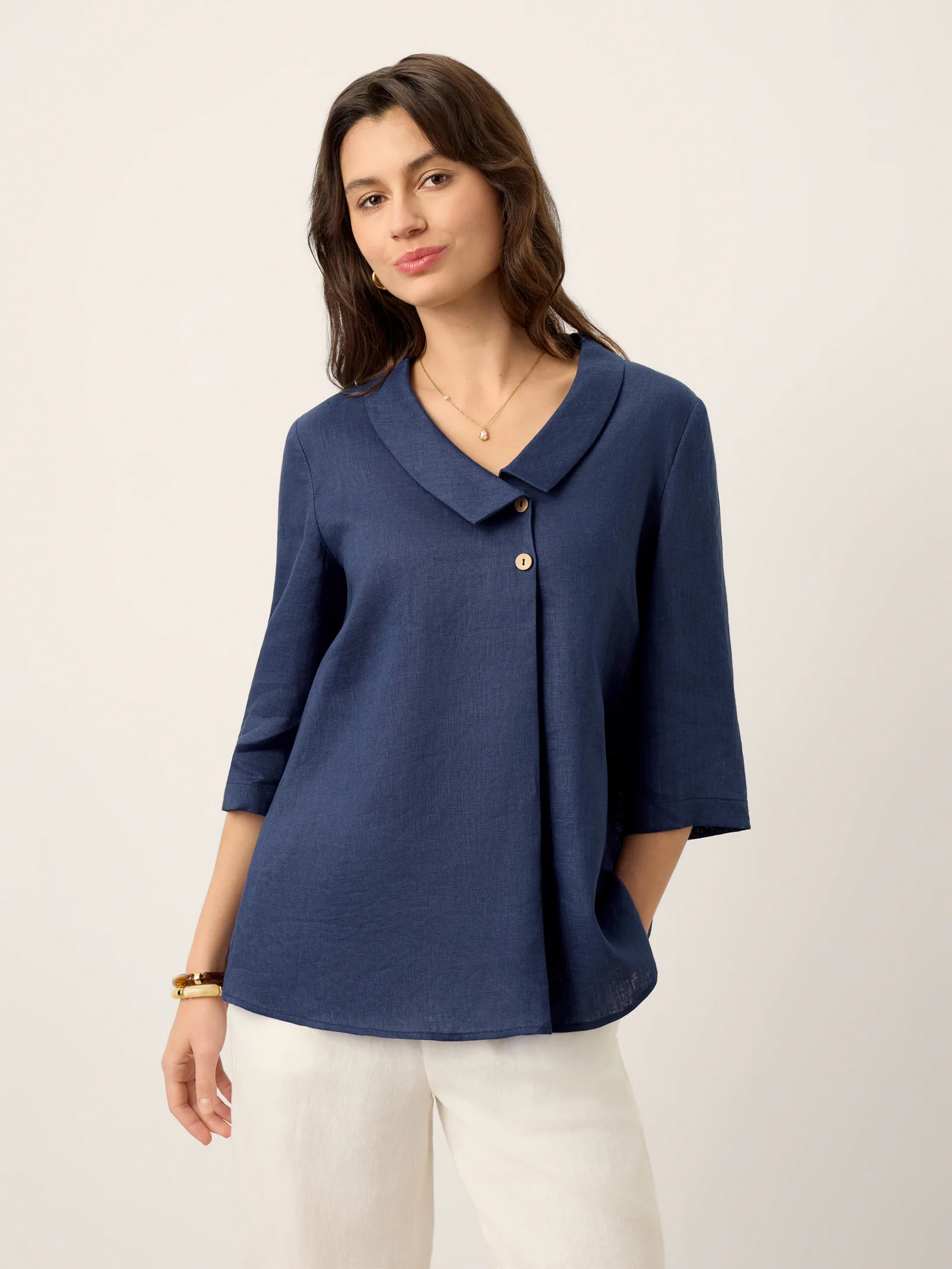 100% Linen Asymmetric Collar Inverted Pleat Top OTTILIE - Image 5