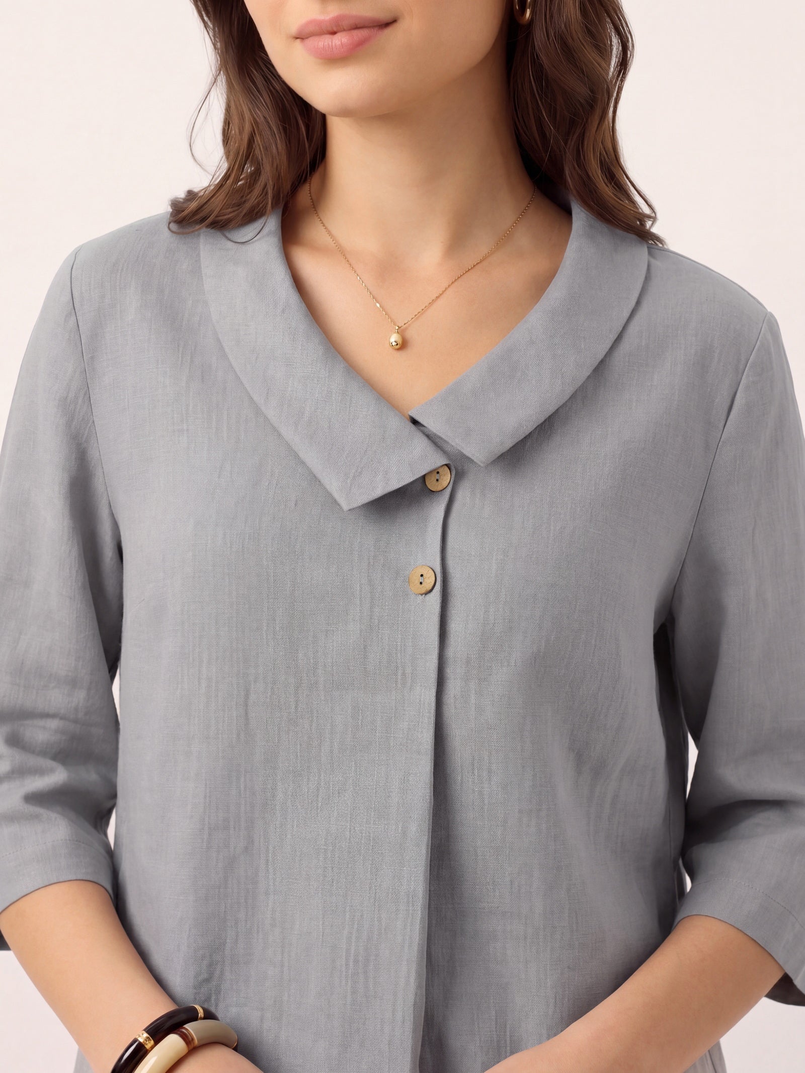 100% Linen Asymmetric Collar Inverted Pleat Top OTTILIE - Image 53