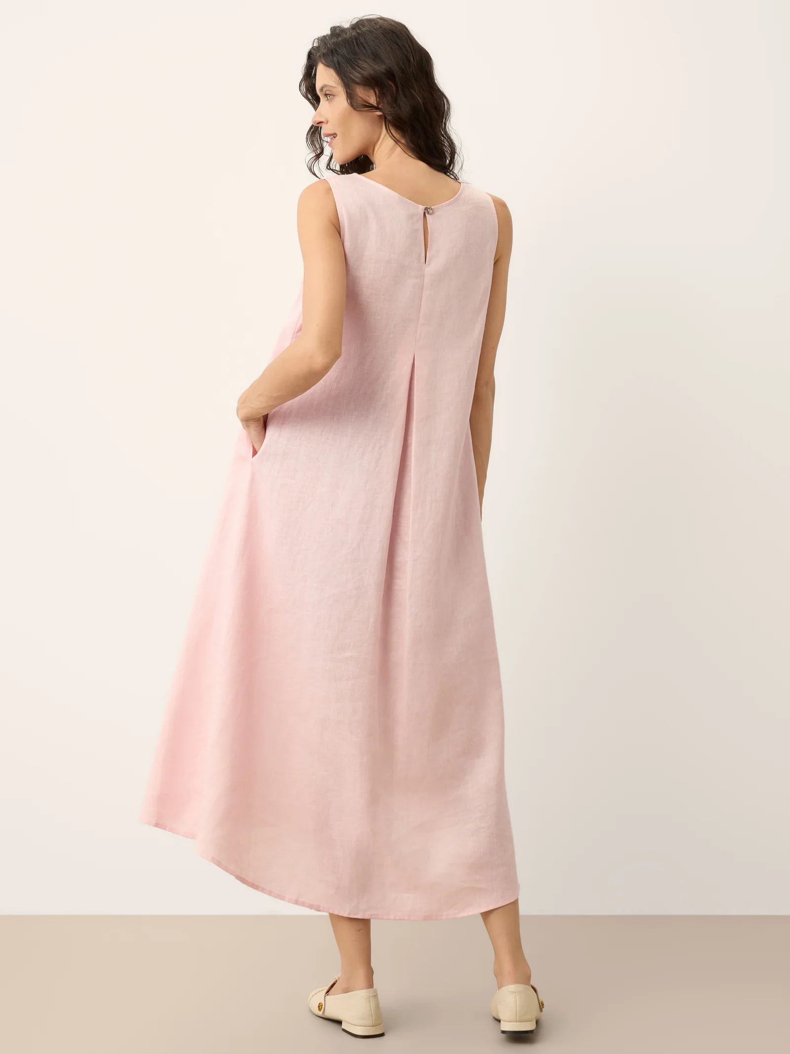 100% Linen Asymmetric Pleat A-Line Maxi Dress KARINA - Image 5