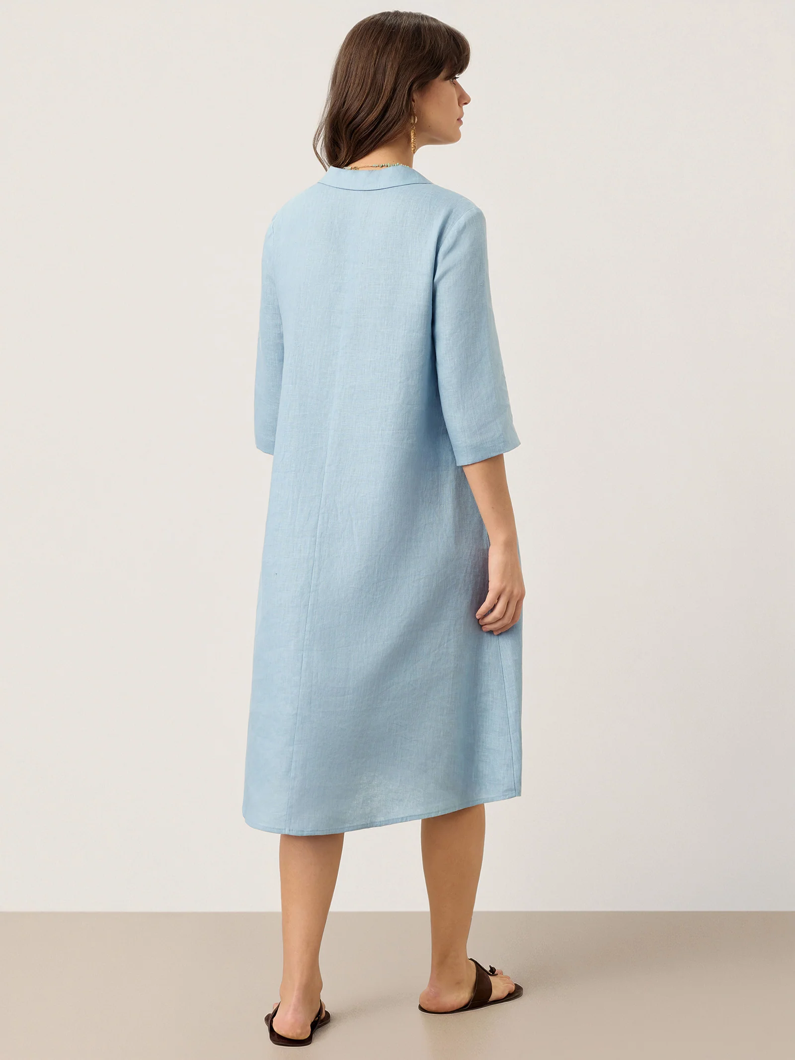 100% Linen Asymmetric Shawl Collar A-Line Midi Dress WINIFRED - Image 4