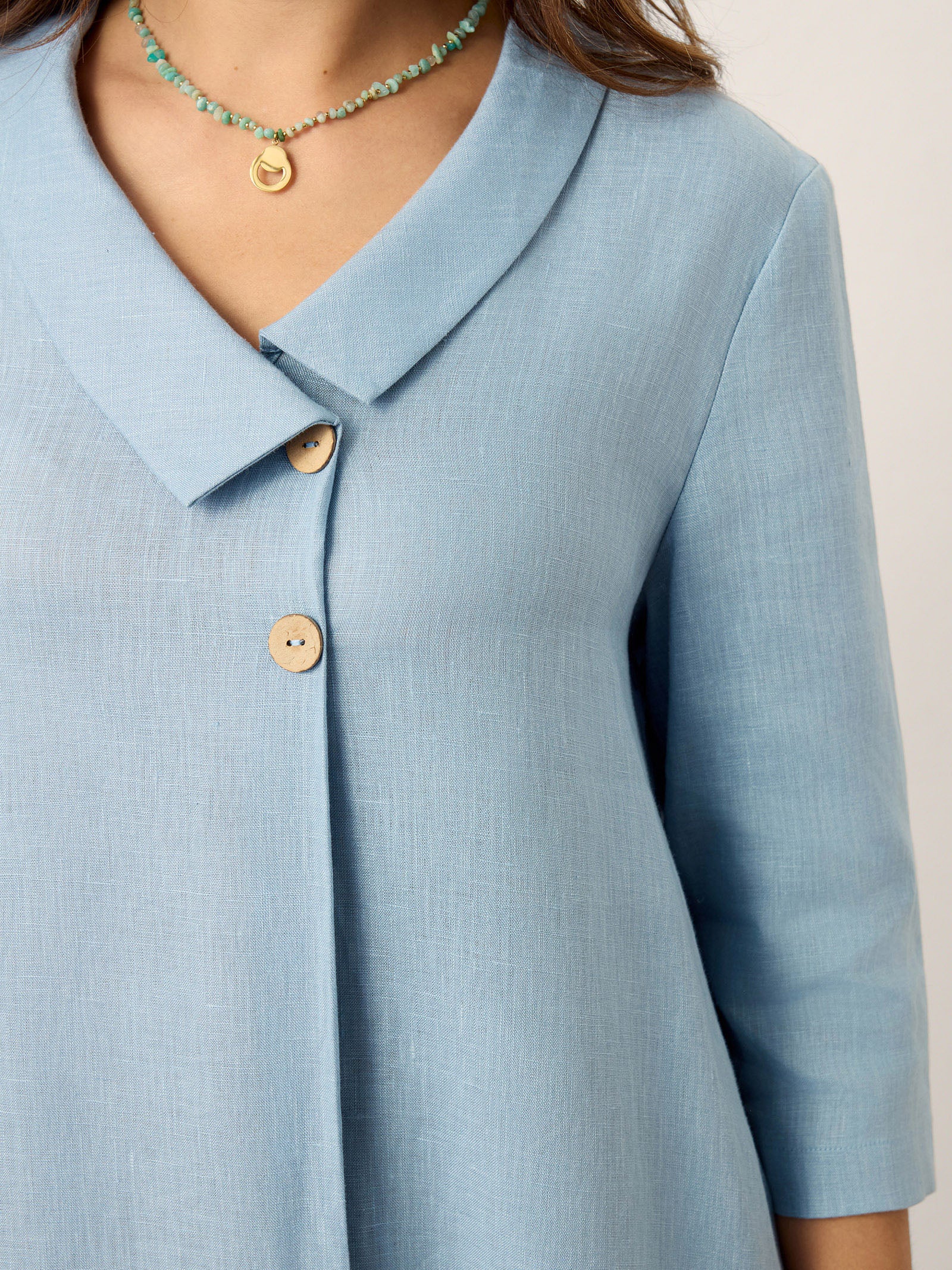 100% Linen Asymmetric Shawl Collar A-Line Midi Dress WINIFRED - Image 7