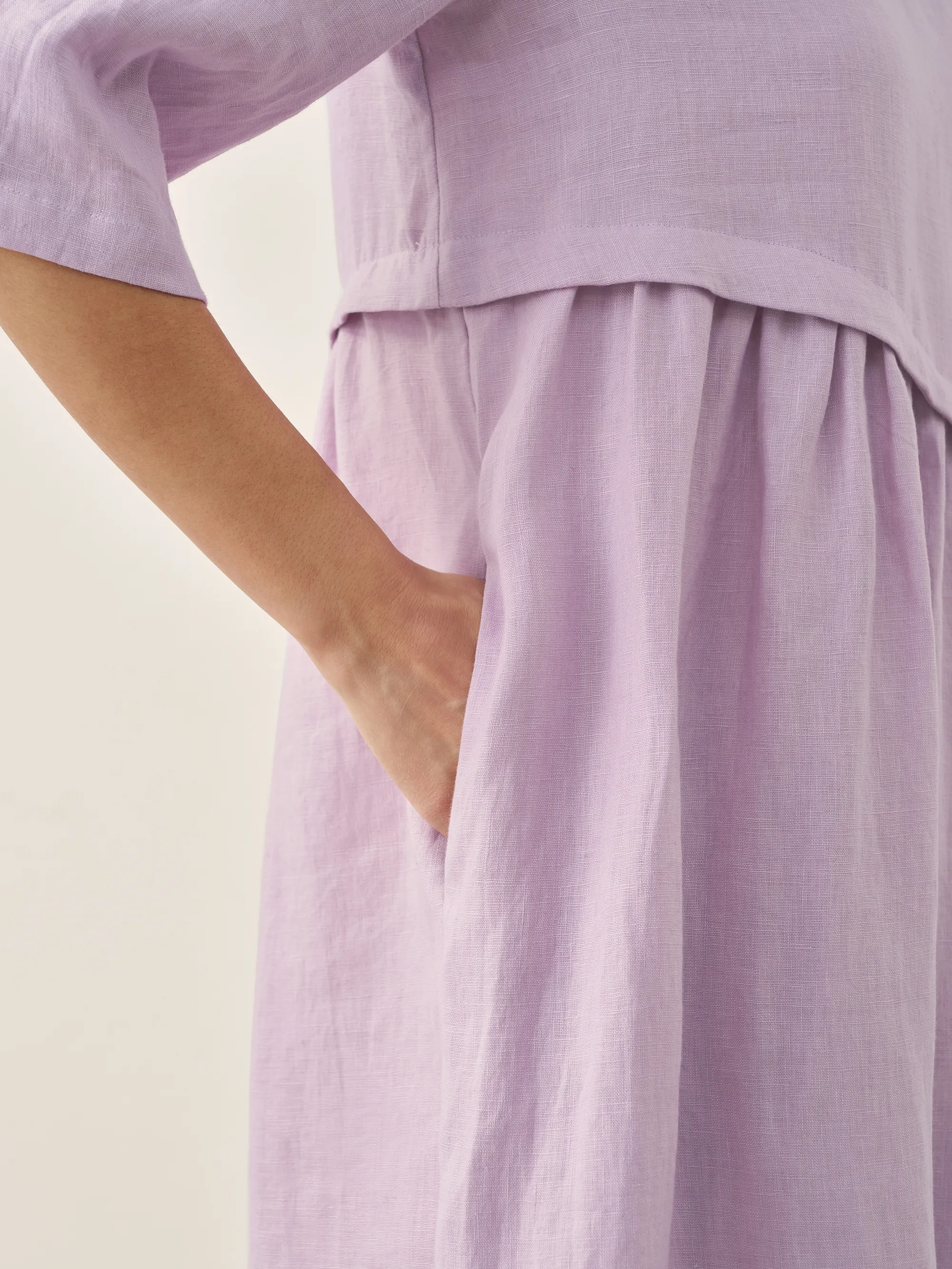 100% Linen Asymmetrical Pleated Round Neck Midi Dress YOLANDA - Image 7
