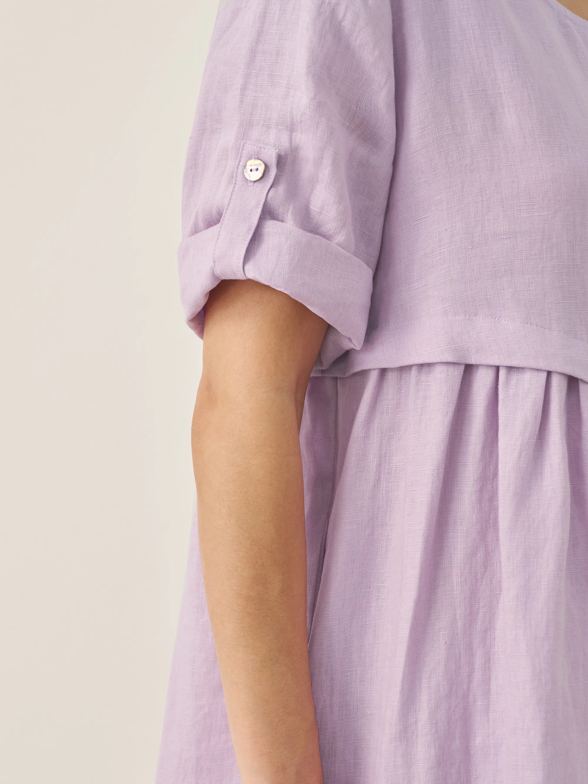 100% Linen Asymmetrical Pleated Round Neck Midi Dress YOLANDA - Image 8