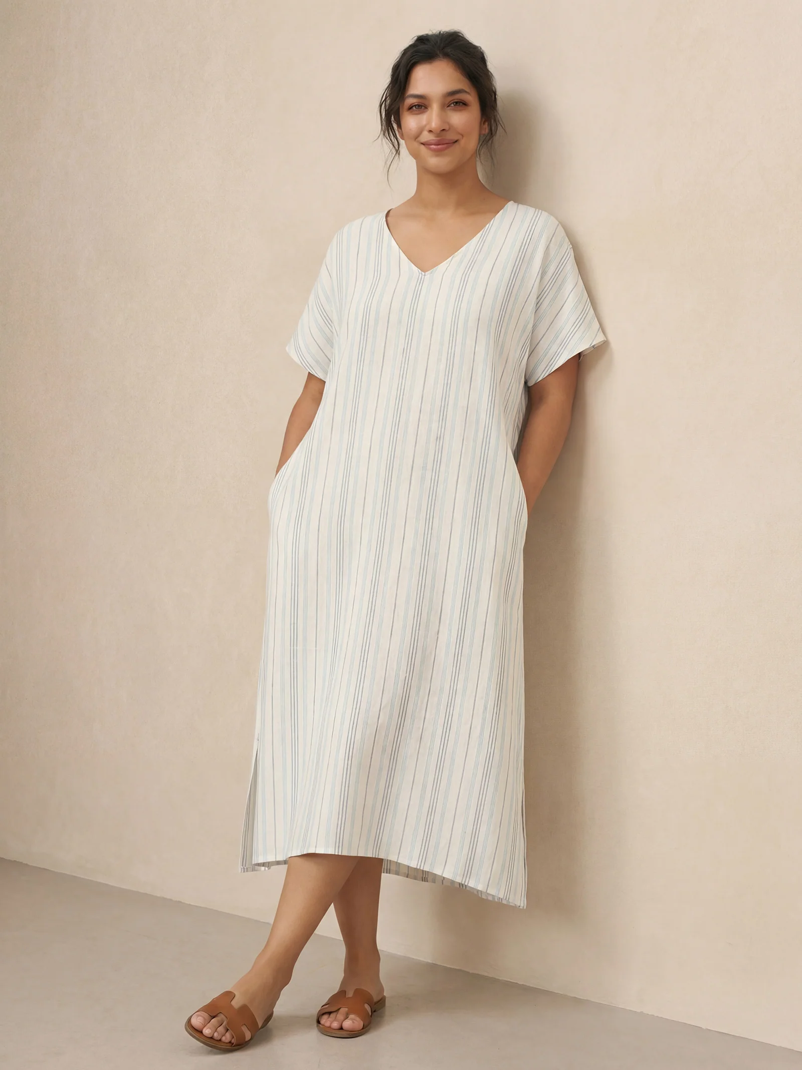 100% Linen Back-Tied Waist Maxi Dress HANA - Image 2