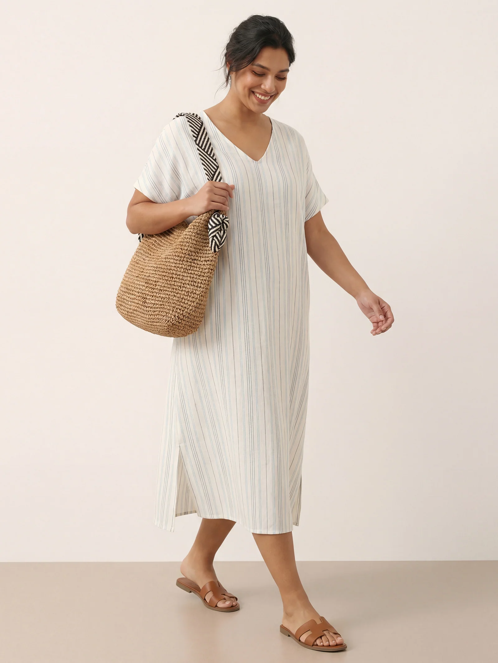 100% Linen Back-Tied Waist Maxi Dress HANA - Image 9