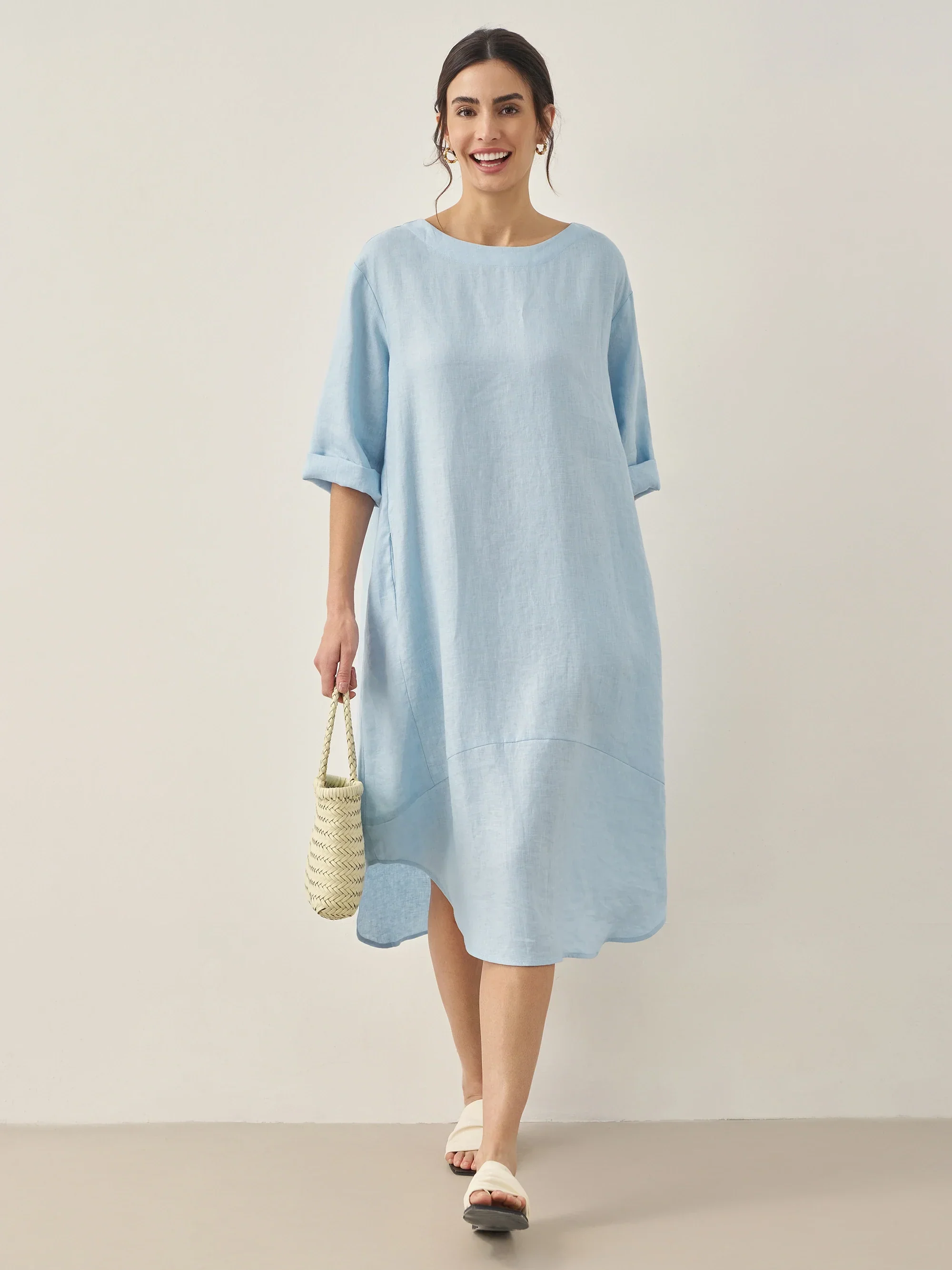 100% Linen Bateau Neck Midi Dress BROOKE - Image 2