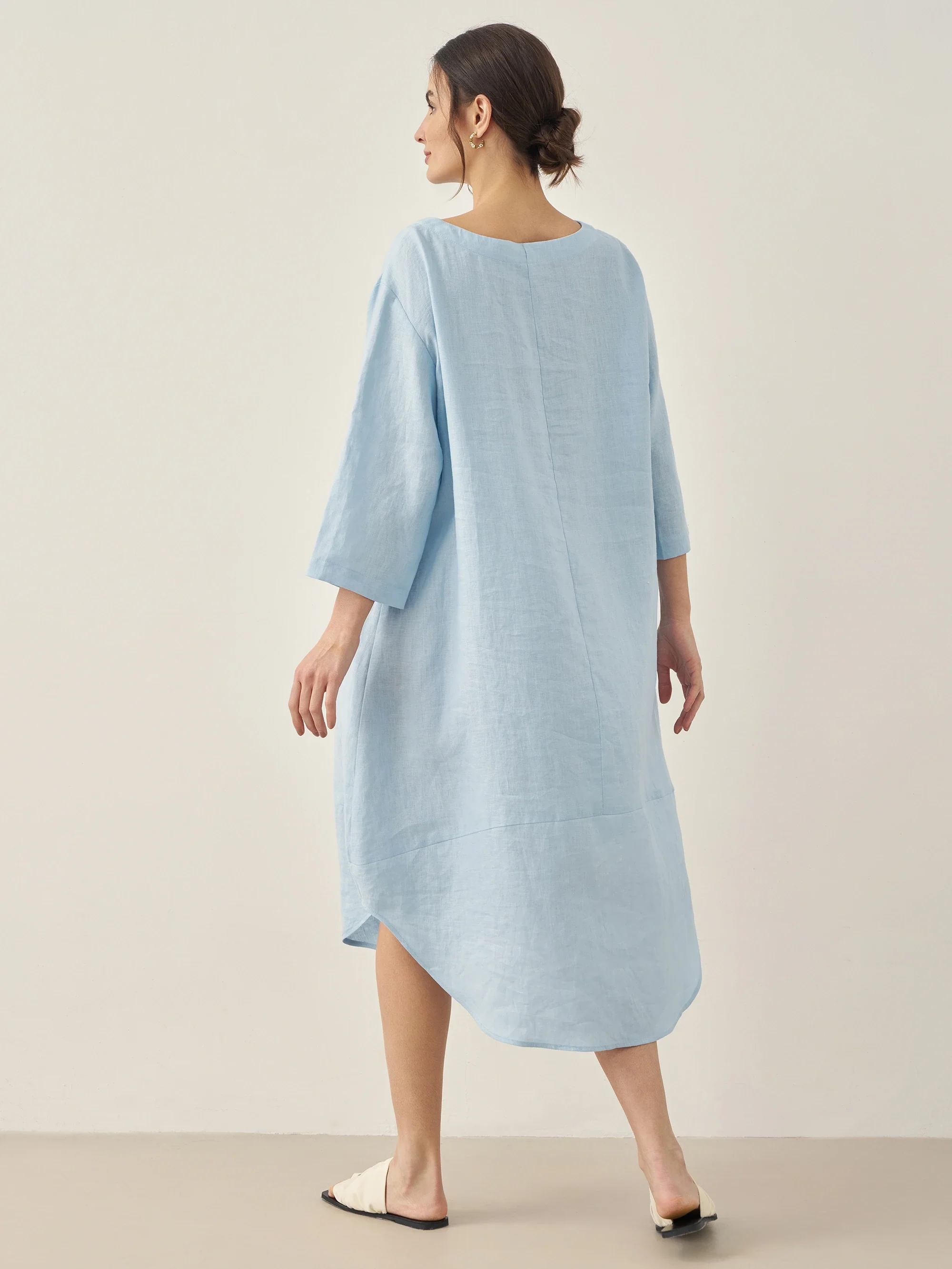 100% Linen Bateau Neck Midi Dress BROOKE - Image 3