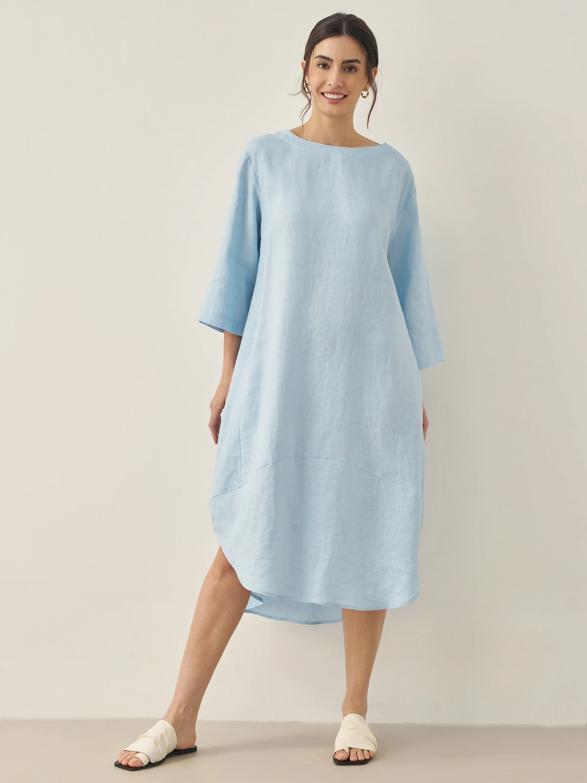 100% Linen Bateau Neck Midi Dress BROOKE - Image 4
