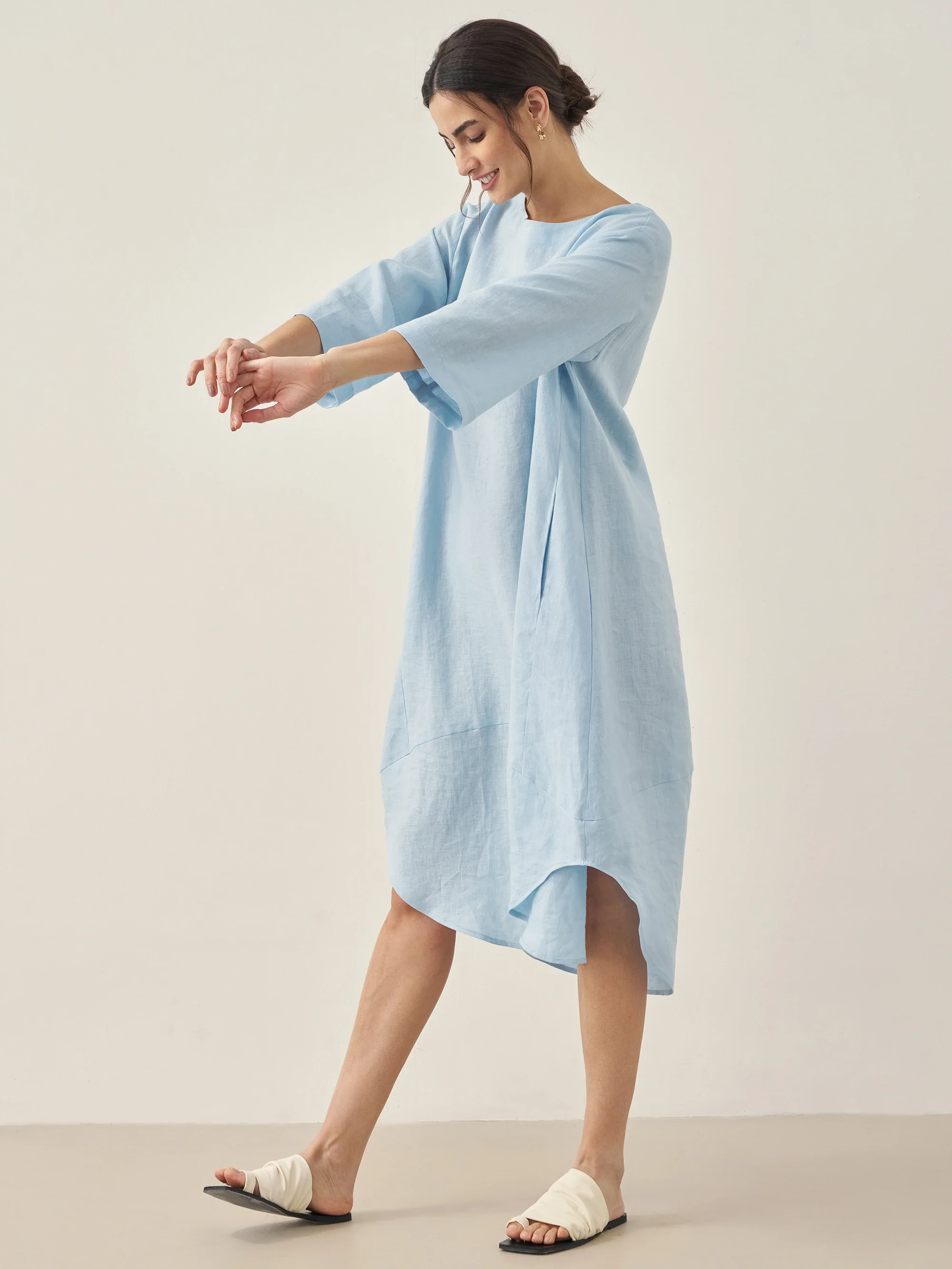 100% Linen Bateau Neck Midi Dress BROOKE - Image 5