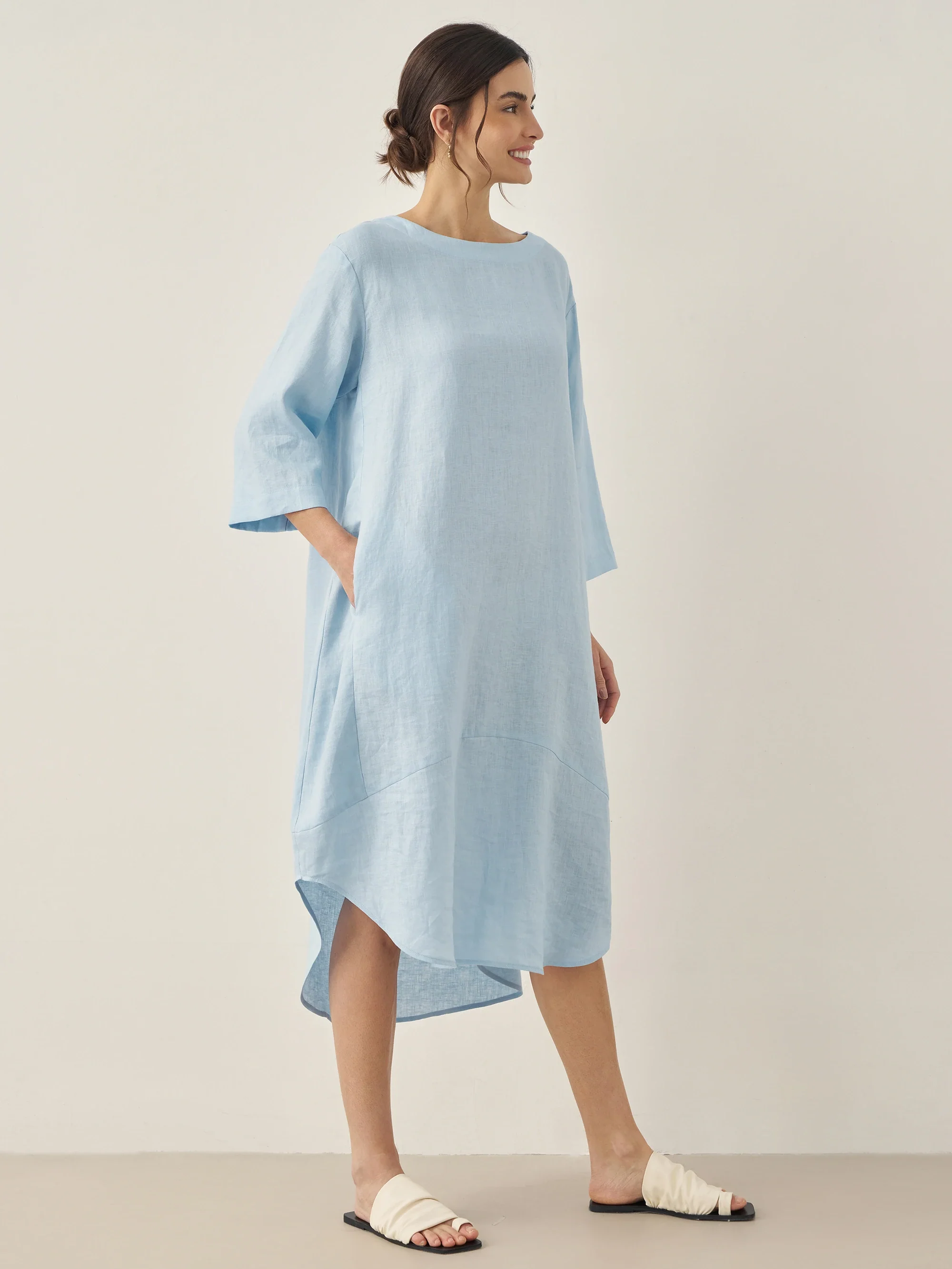 100% Linen Bateau Neck Midi Dress BROOKE - Image 6