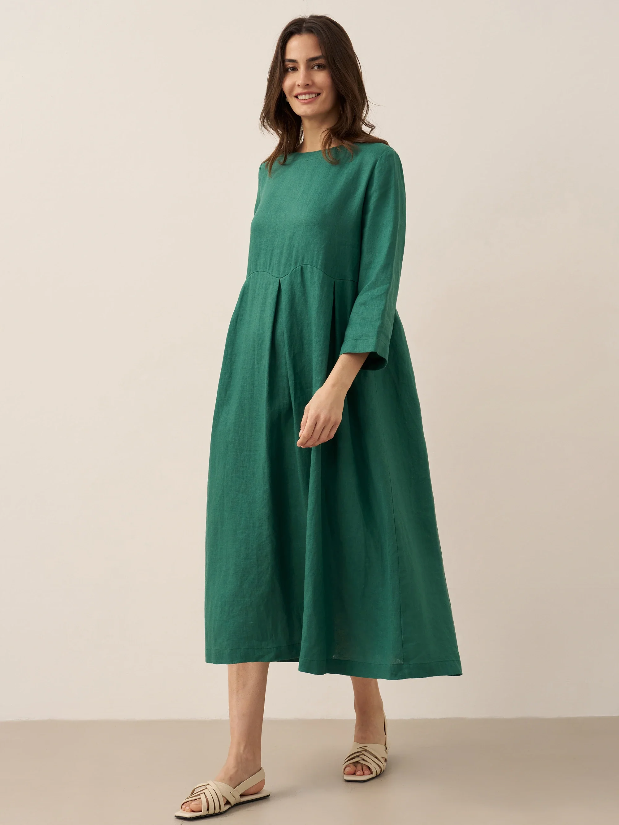 100% Linen Bateau Neck Pleated Maxi Dress ABIGAIL - Image 4