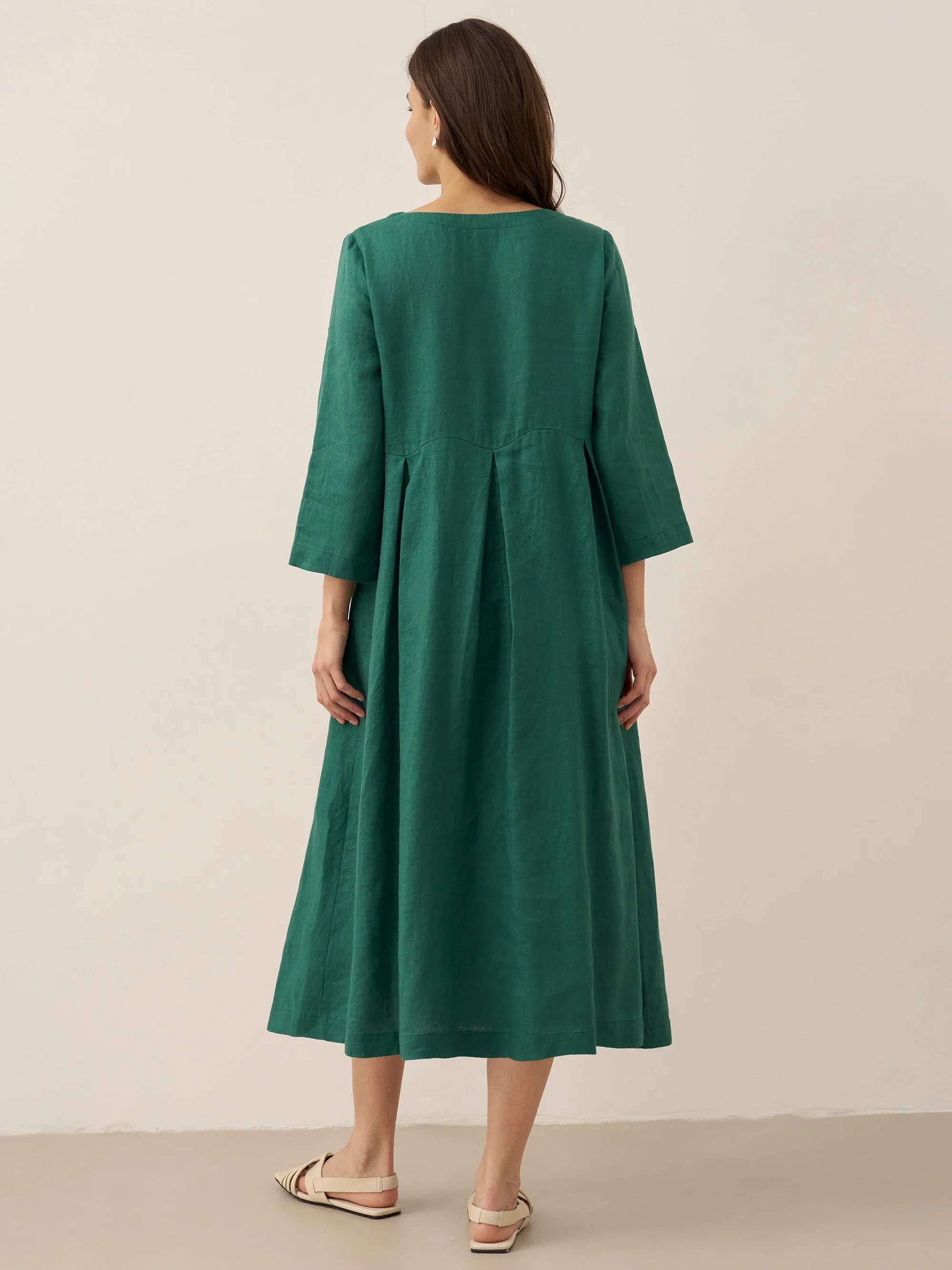 100% Linen Bateau Neck Pleated Maxi Dress ABIGAIL - Image 5