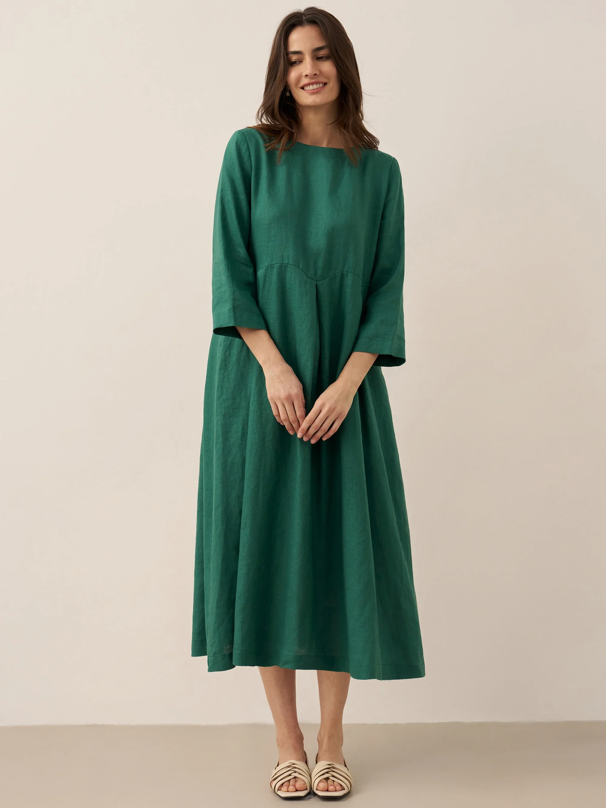 100% Linen Bateau Neck Pleated Maxi Dress ABIGAIL - Image 6