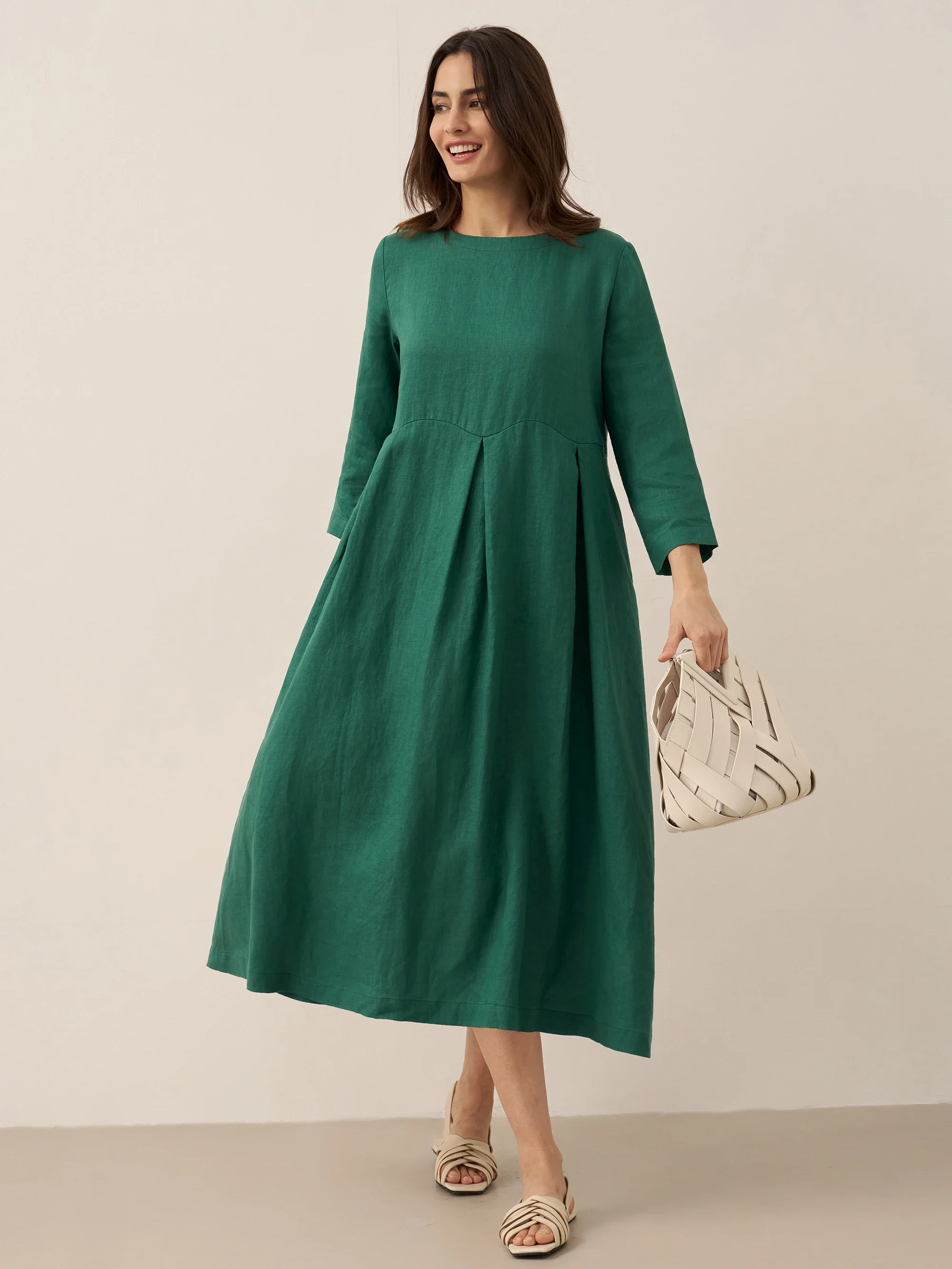 100% Linen Bateau Neck Pleated Maxi Dress ABIGAIL - Image 7