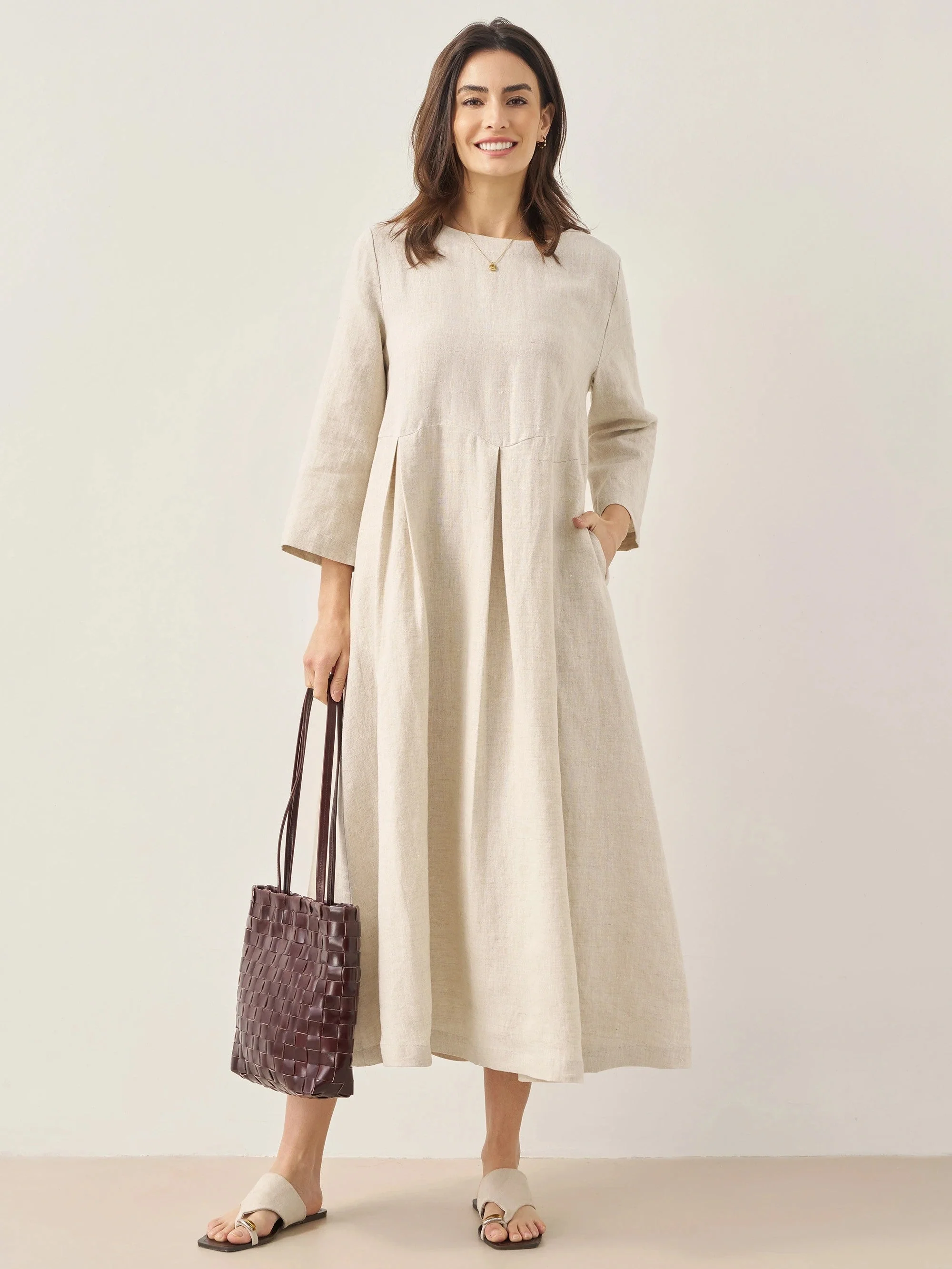 100% Linen Bateau Neck Pleated Maxi Dress ABIGAIL - Image 11