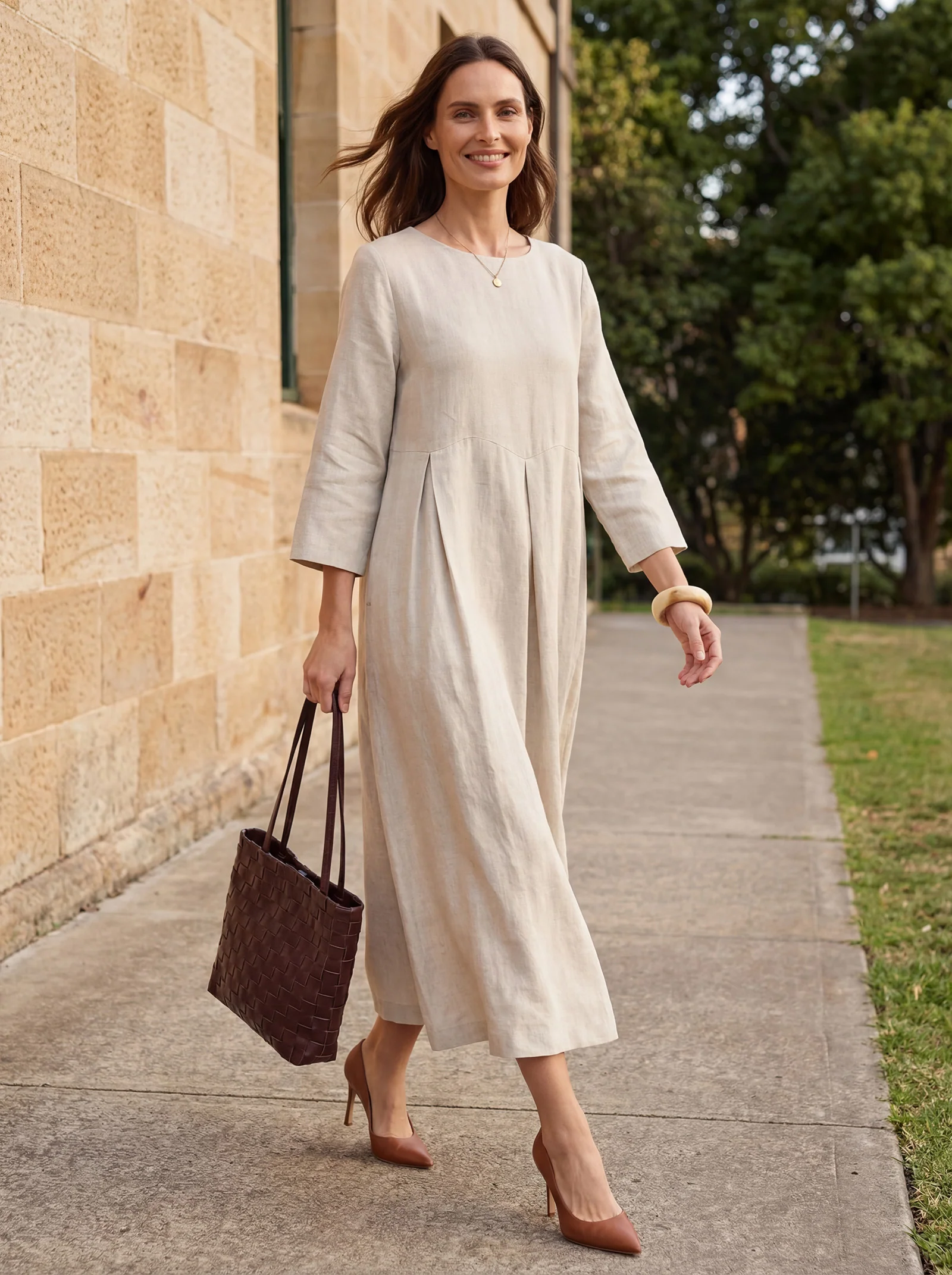 100% Linen Bateau Neck Pleated Maxi Dress ABIGAIL - Image 12