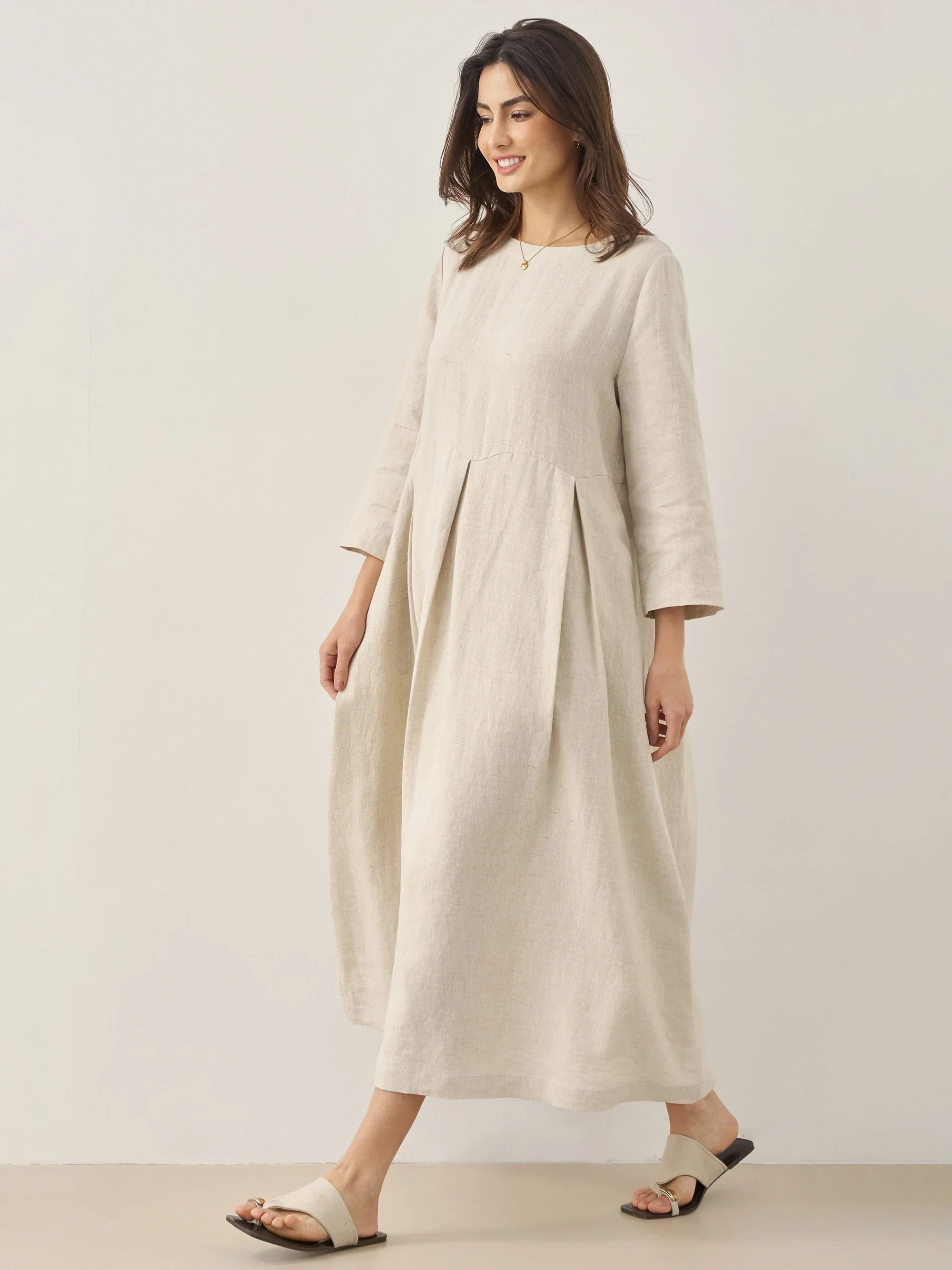 100% Linen Bateau Neck Pleated Maxi Dress ABIGAIL - Image 14