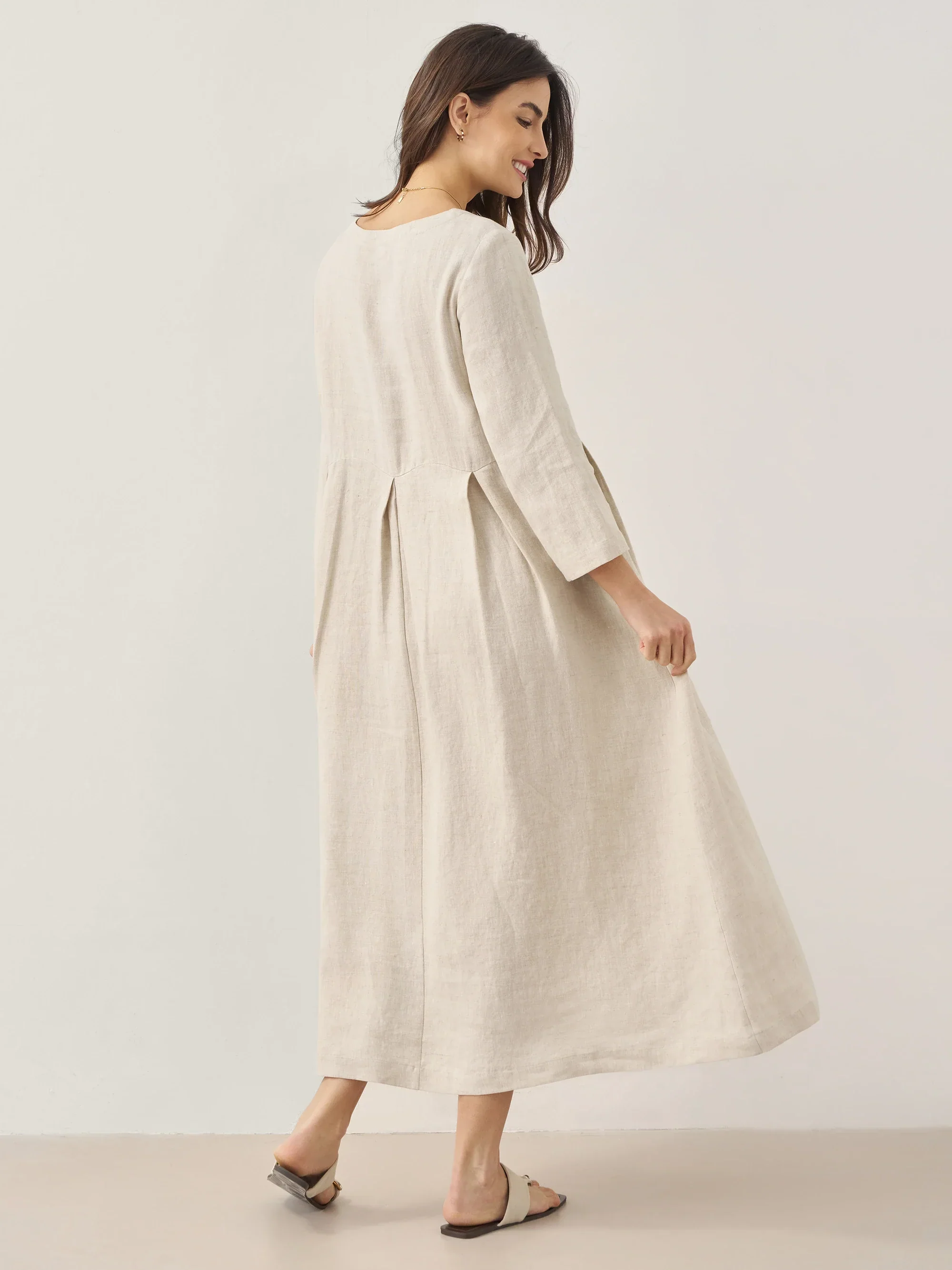 100% Linen Bateau Neck Pleated Maxi Dress ABIGAIL - Image 15