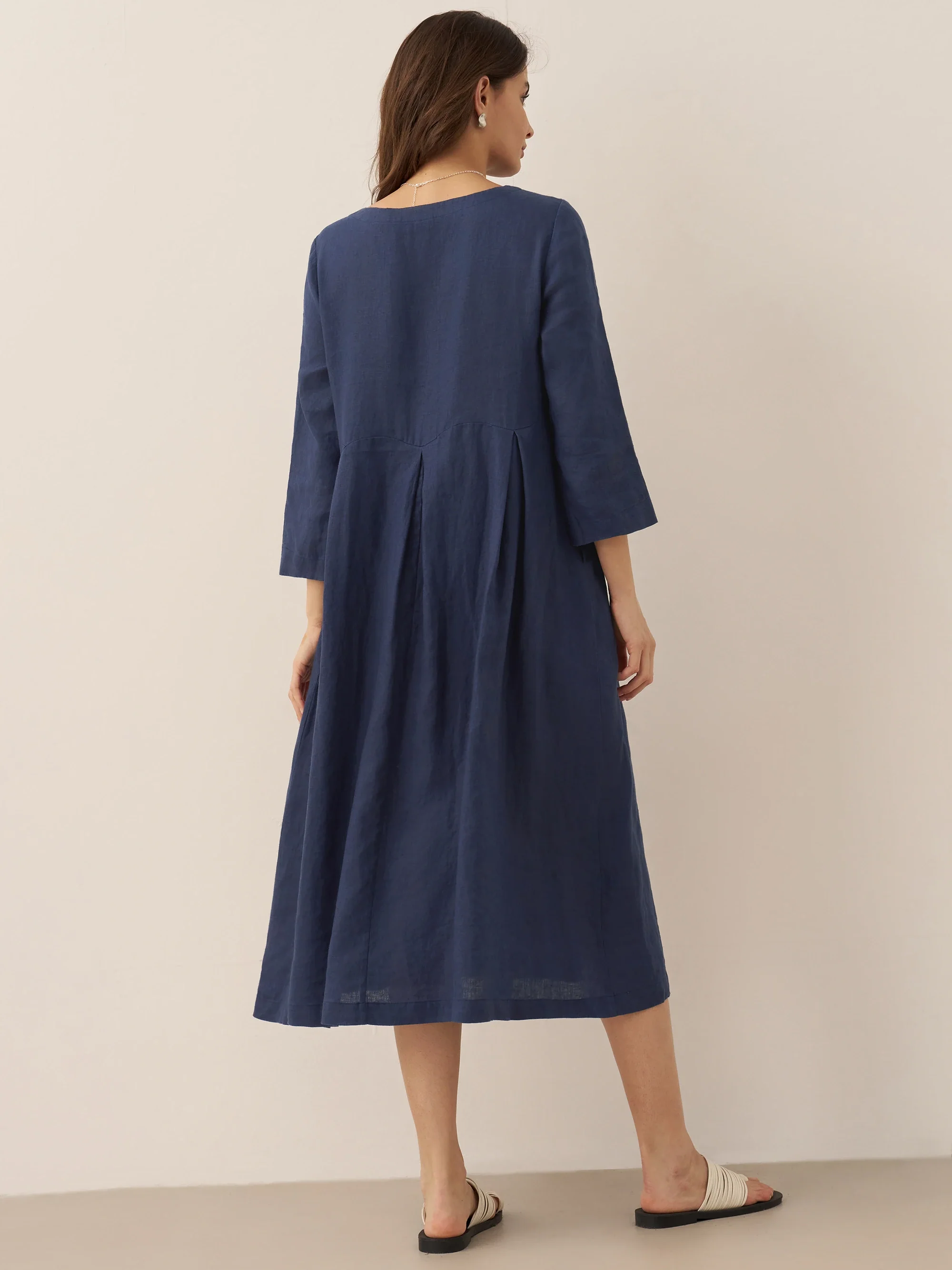 100% Linen Bateau Neck Pleated Maxi Dress ABIGAIL - Image 28