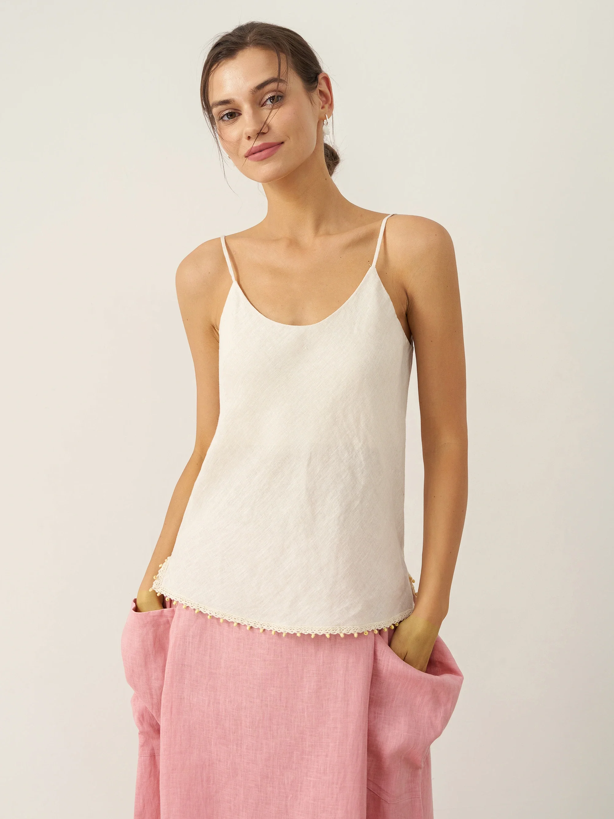 100% Linen Beaded Hem Camisole Bree - Image 11