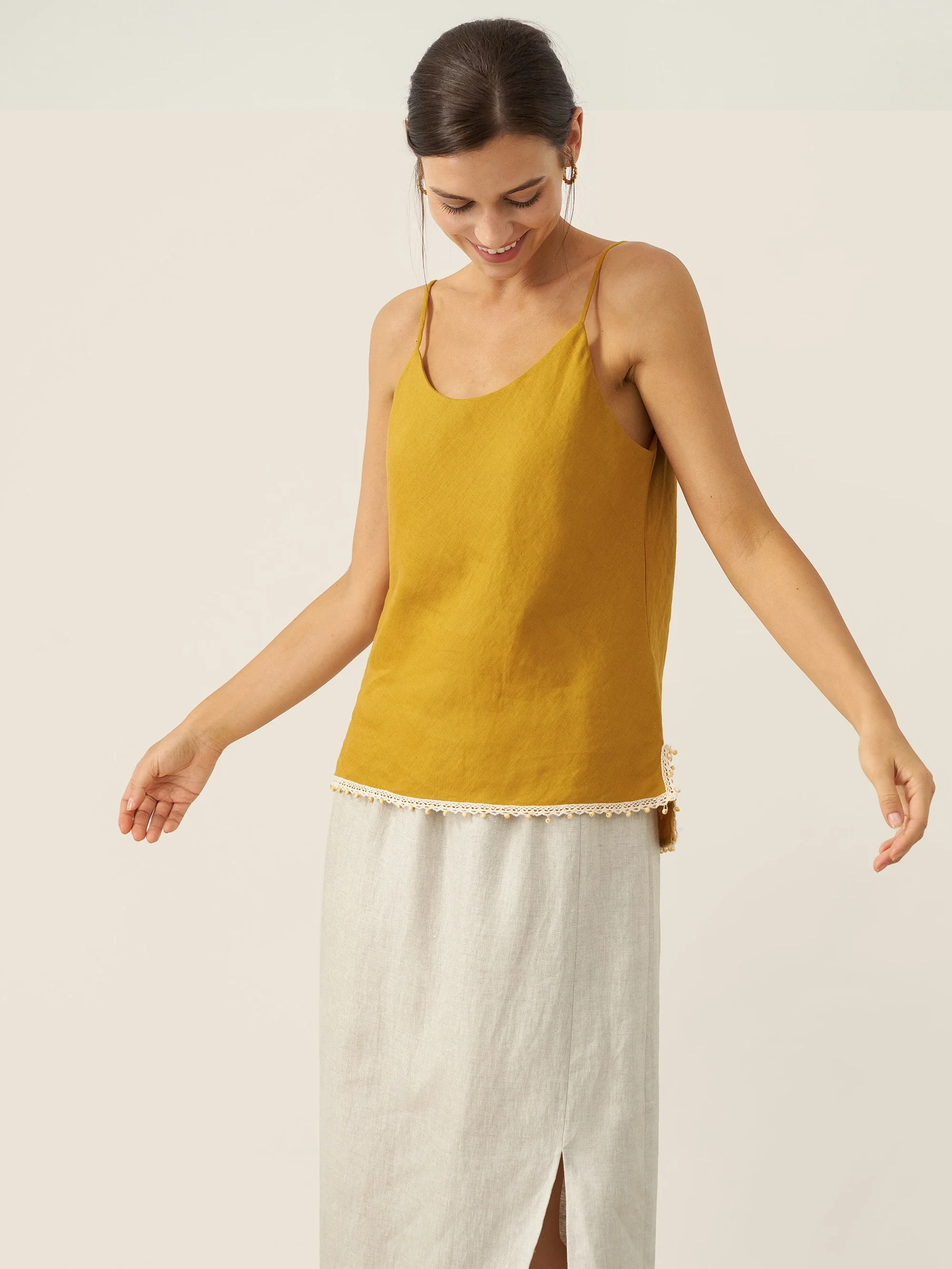 100% Linen Beaded Hem Camisole Bree - Image 7
