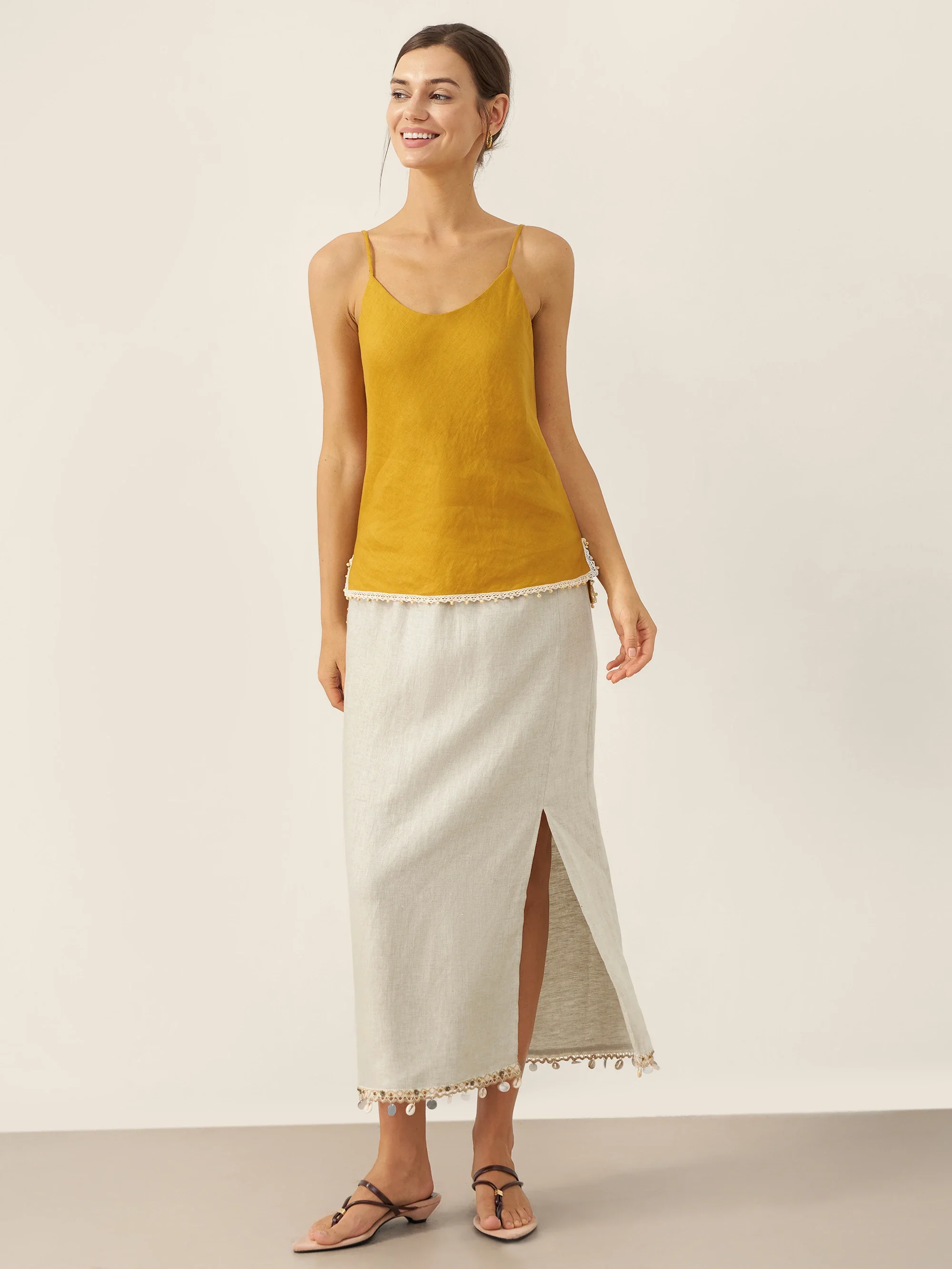 100% Linen Beaded Hem Camisole Bree - Image 8